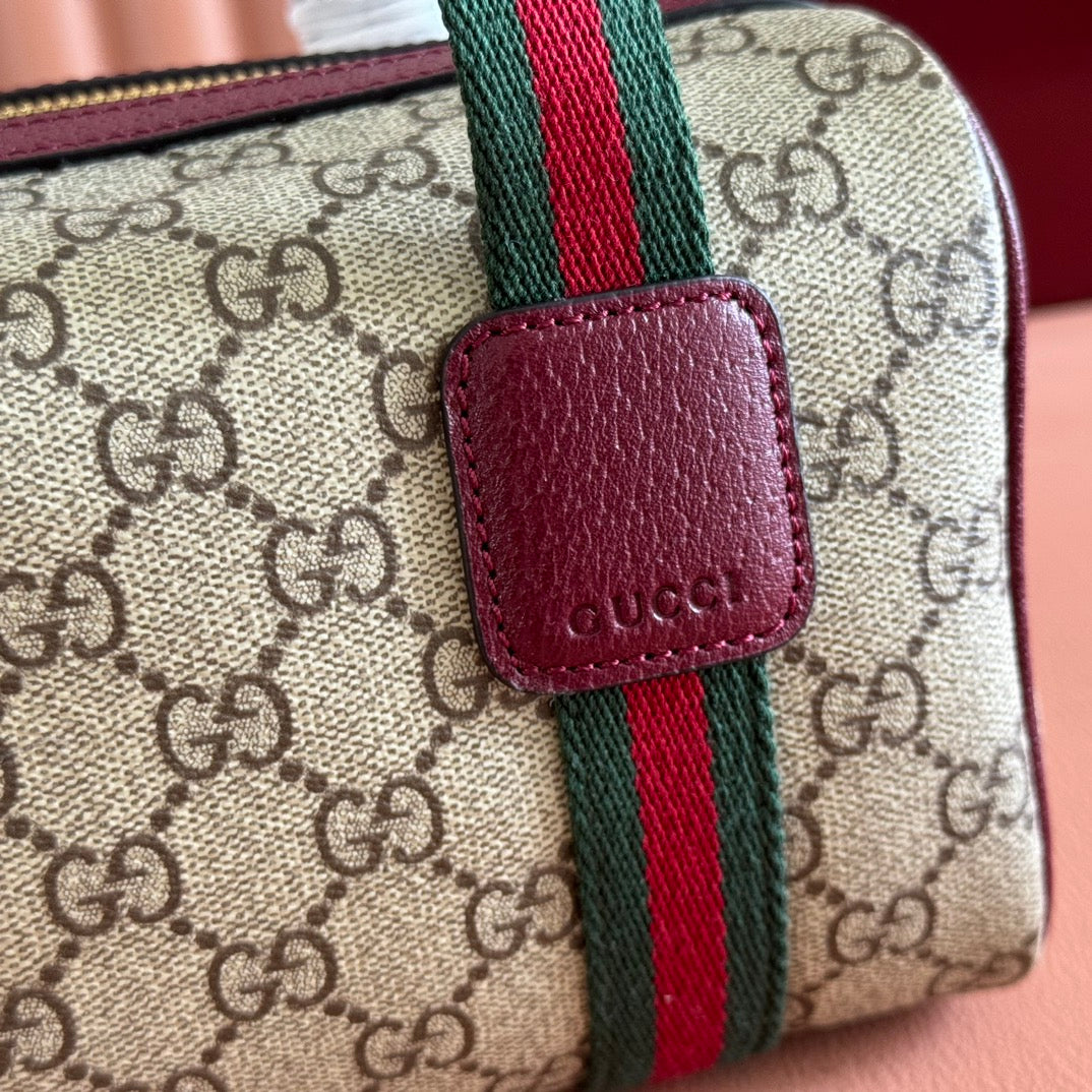 Gucci Boston Bag 20 Beige Brown Denim Fabric 271896