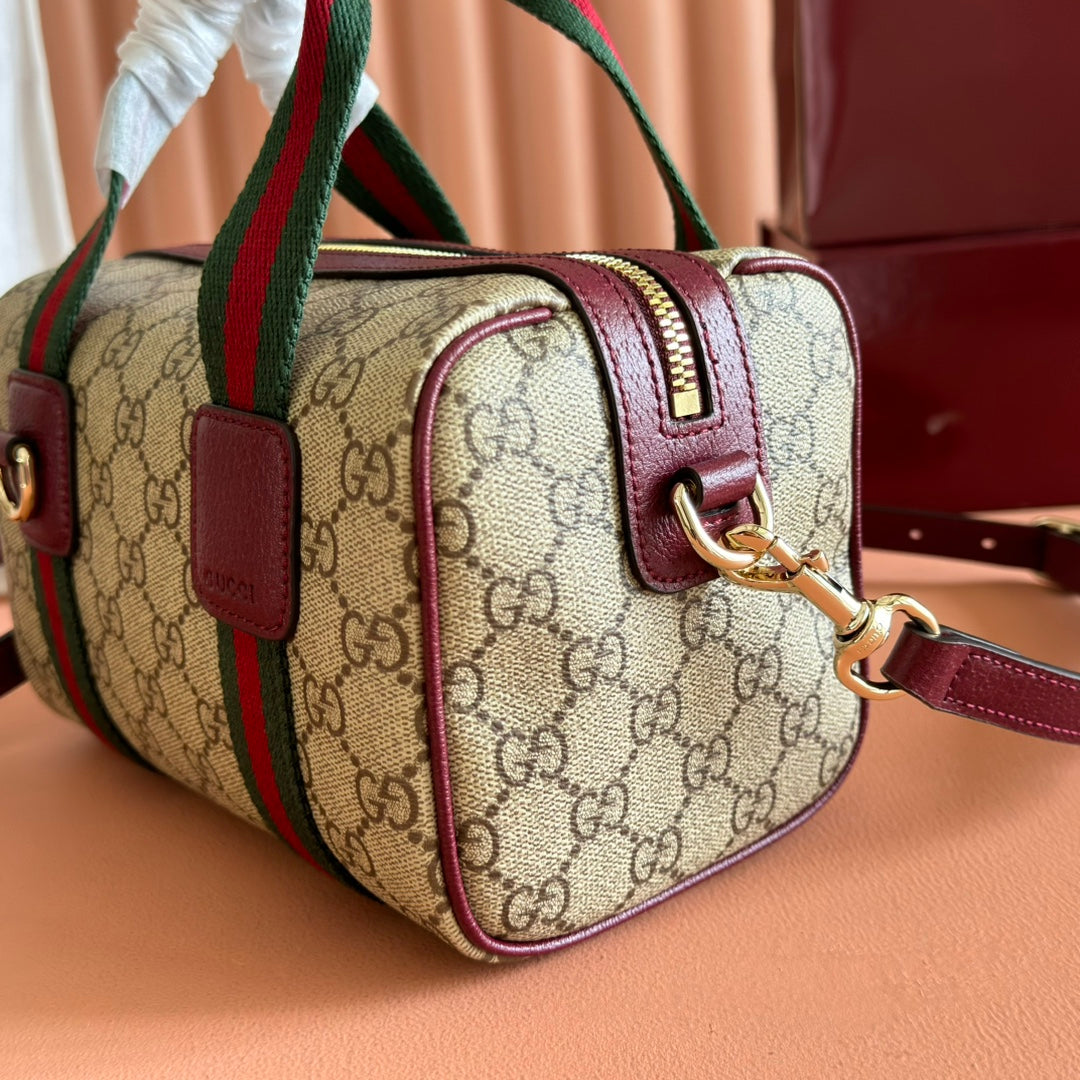 Gucci Boston Bag 20 Beige Brown Denim Fabric 271896