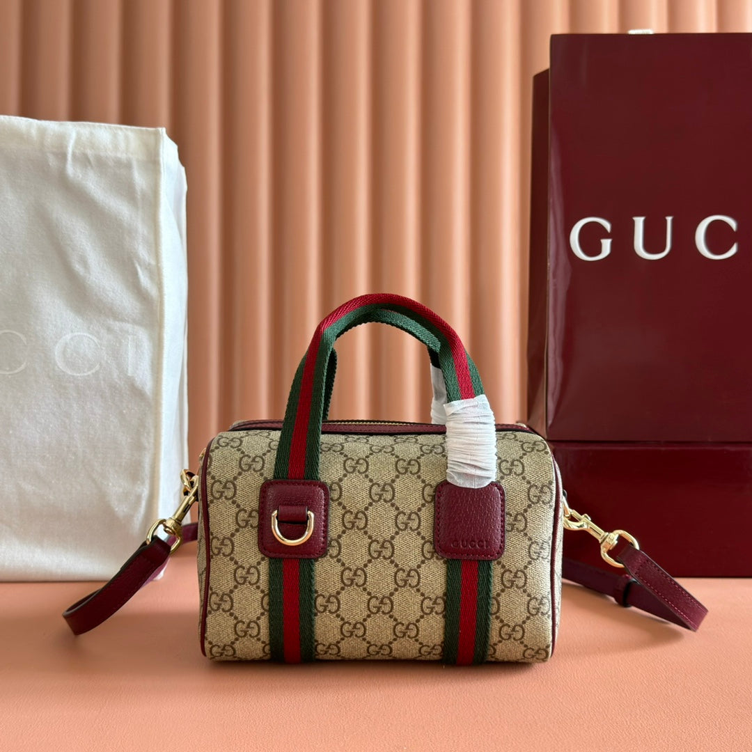Gucci Boston Bag 20 Beige Brown Denim Fabric 271896
