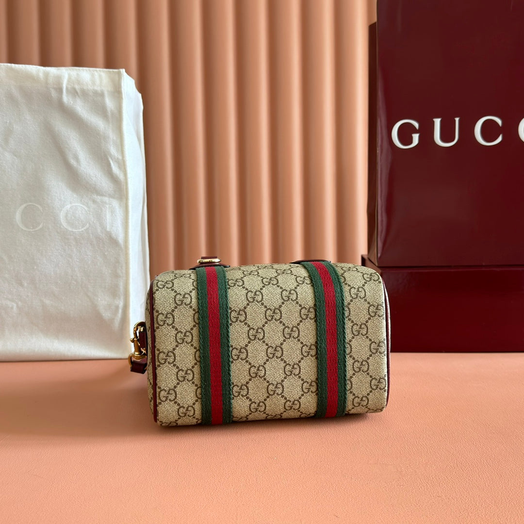 Gucci Boston Bag 20 Beige Brown Denim Fabric 271896