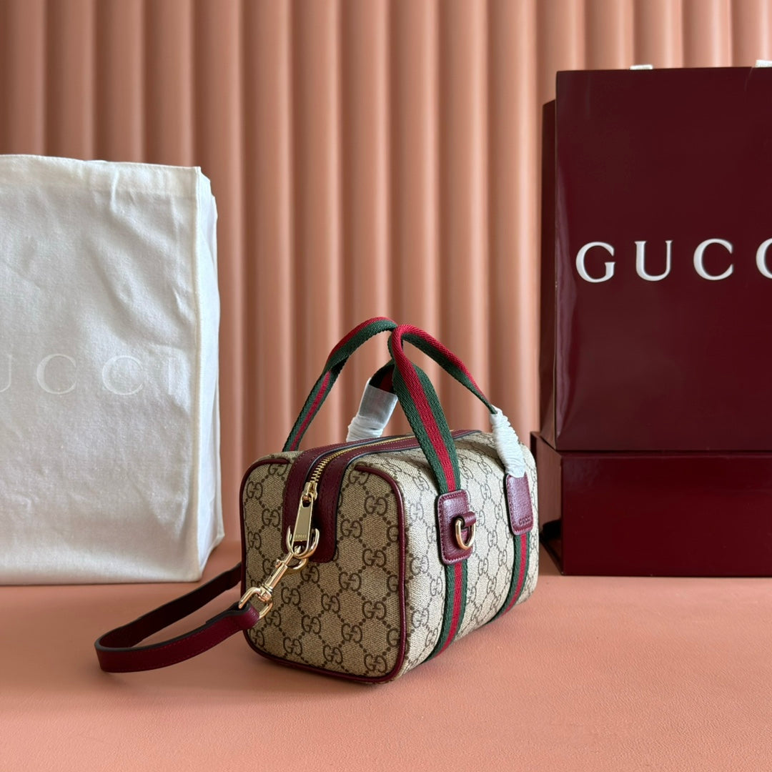 Gucci Boston Bag 20 Beige Brown Denim Fabric 271896