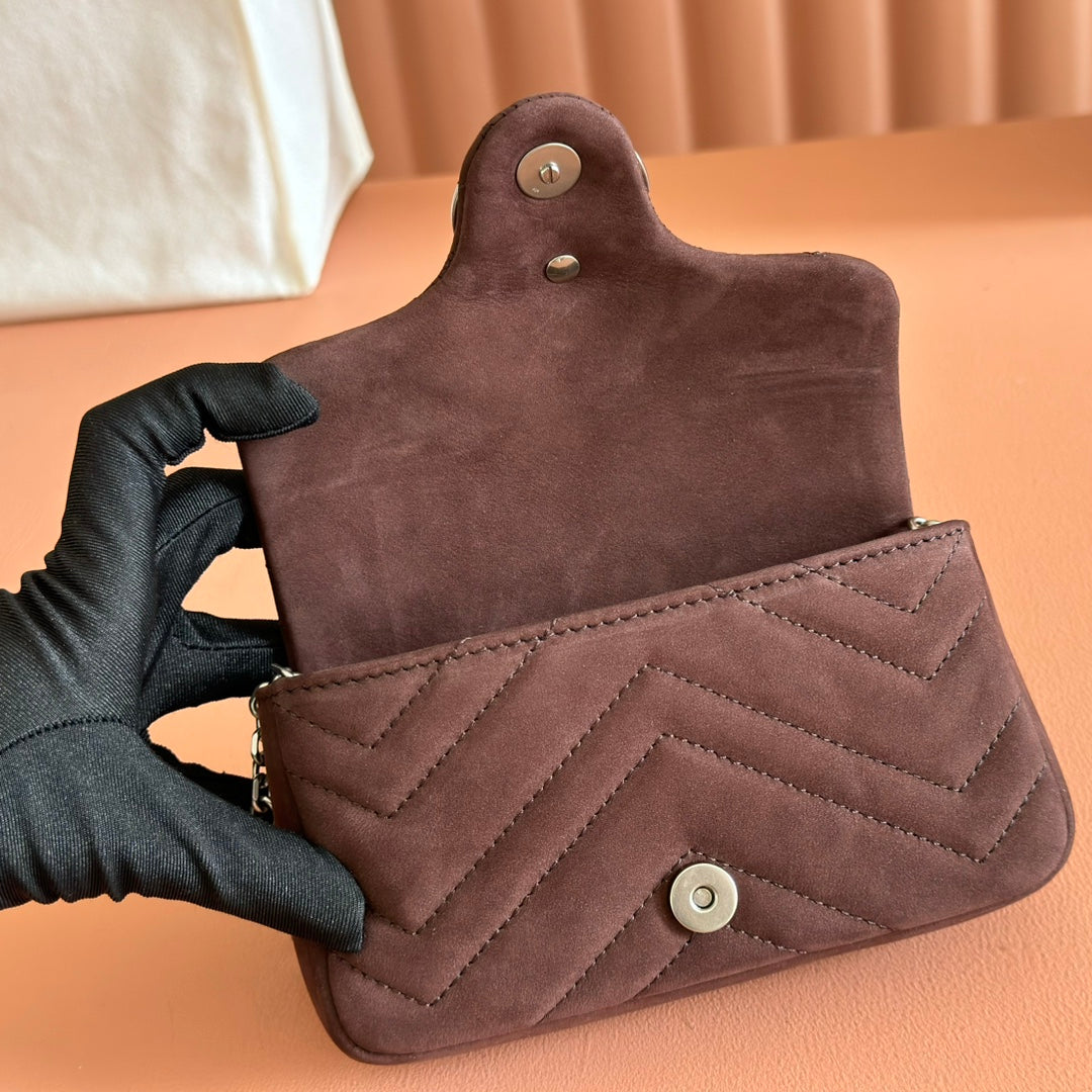 Gucci Marmont Bag 17 Red Brown Suede Gold Hardware 272097
