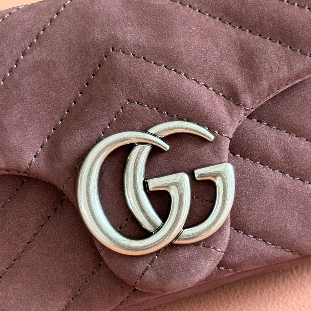 Gucci Marmont Bag 17 Red Brown Suede Gold Hardware 272097