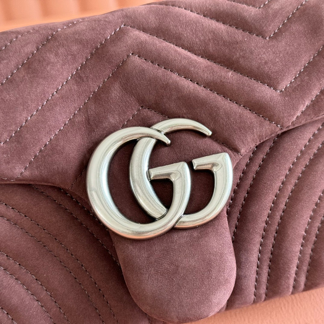Gucci Marmont Bag 26 Red Brown Suede Gold Hardware 272099