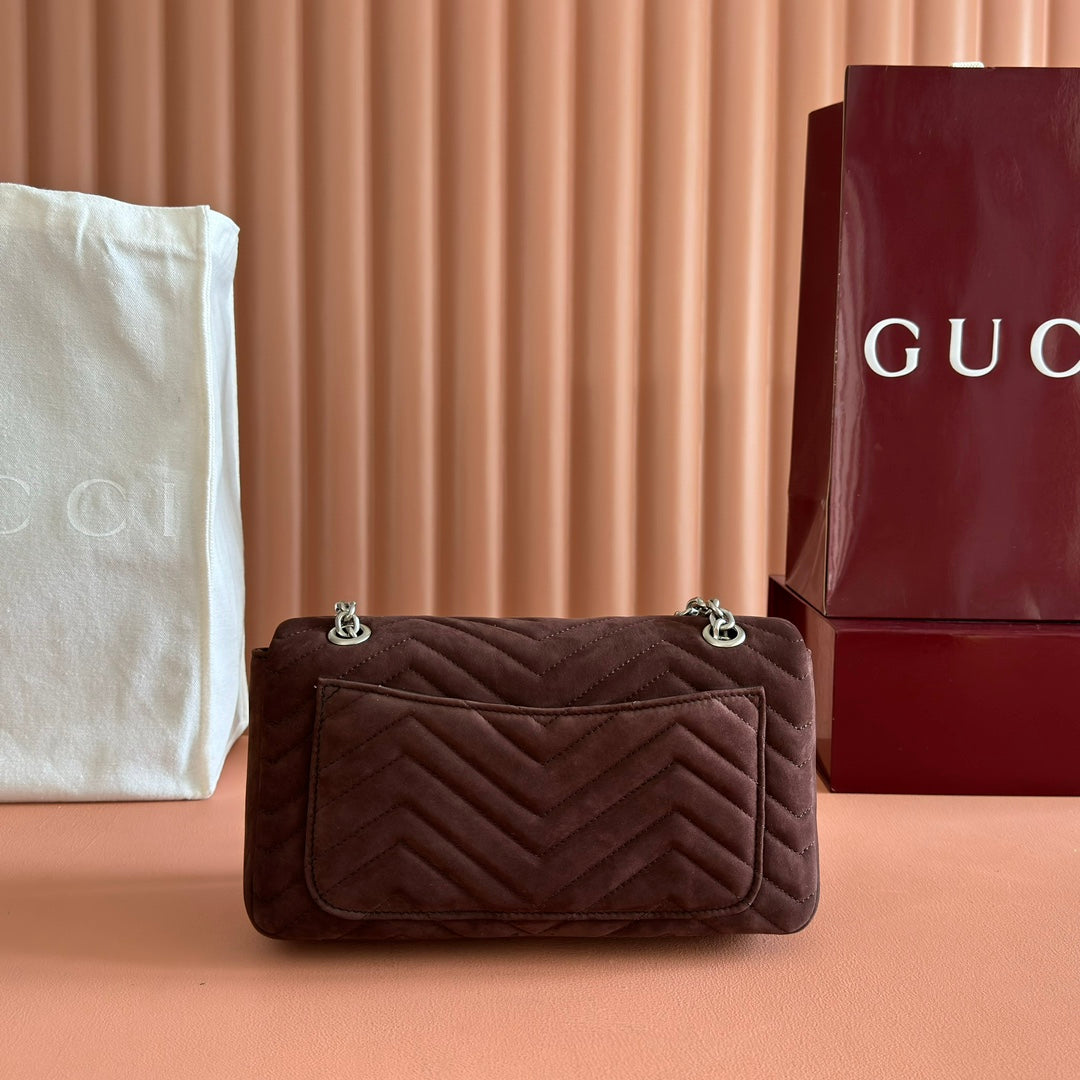 Gucci Marmont Bag 26 Red Brown Suede Gold Hardware 272099
