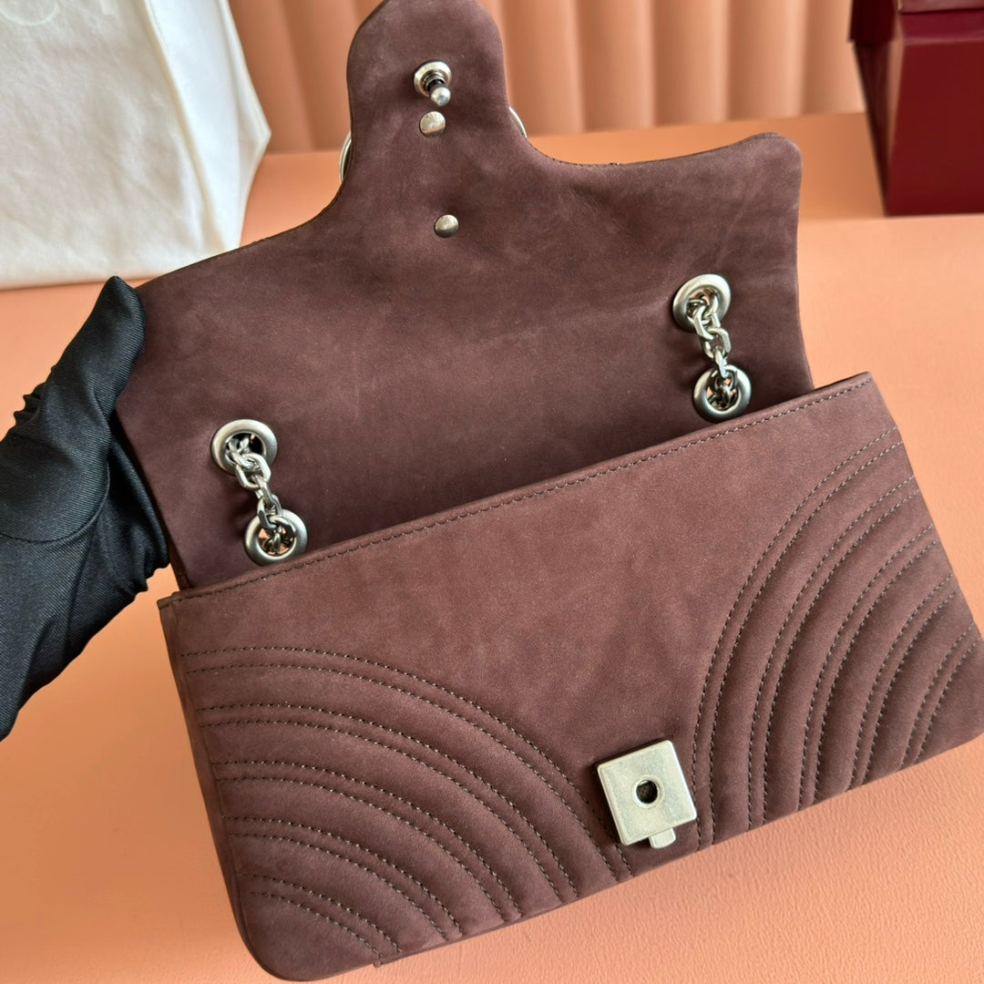 Gucci Marmont Bag 26 Red Brown Suede Gold Hardware 272099