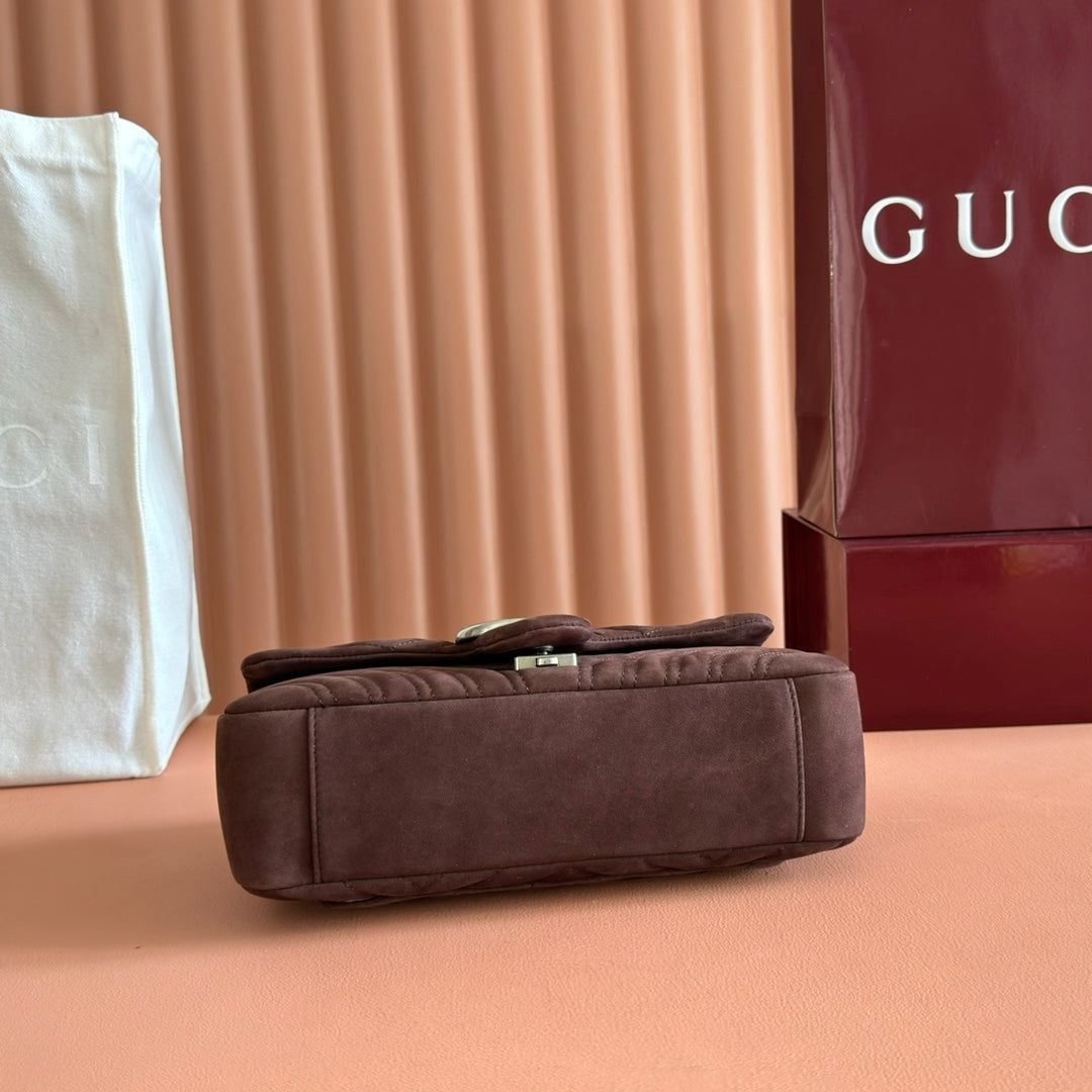 Gucci Marmont Bag 26 Red Brown Suede Gold Hardware 272099