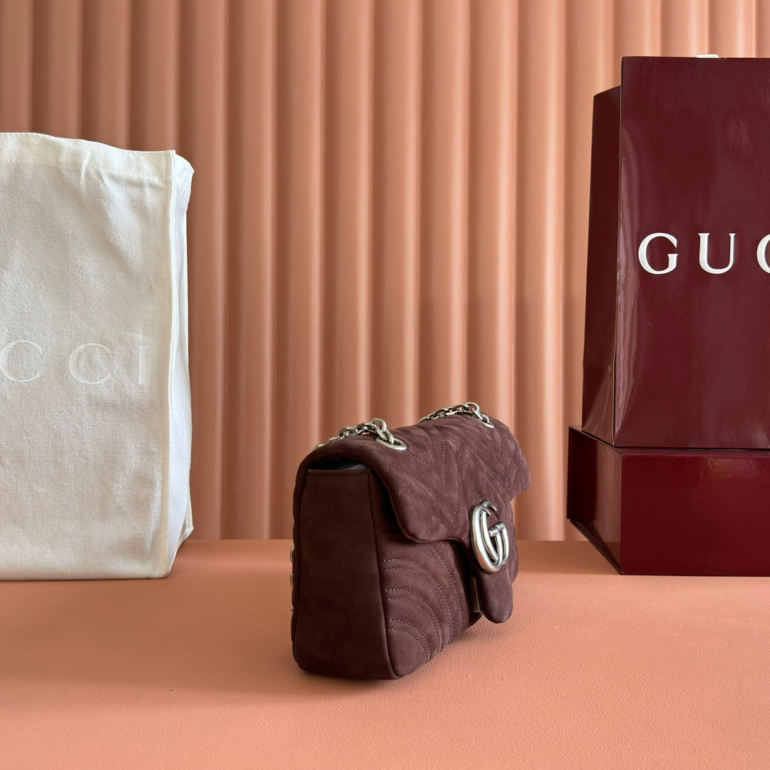 Gucci Marmont Bag 26 Red Brown Suede Gold Hardware 272099