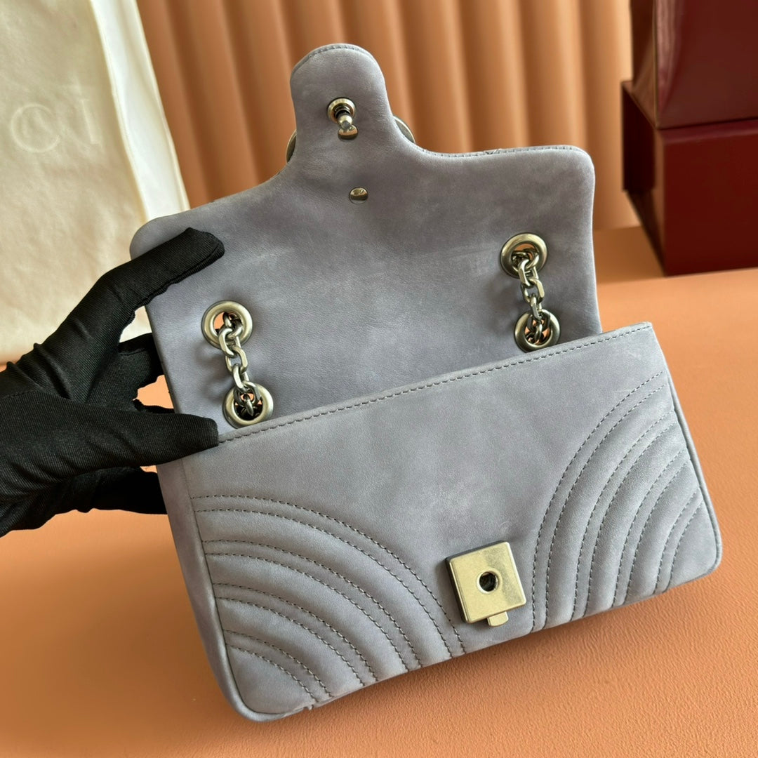 Gucci Marmont Bag 22 Gray Suede Gold Hardware 272094