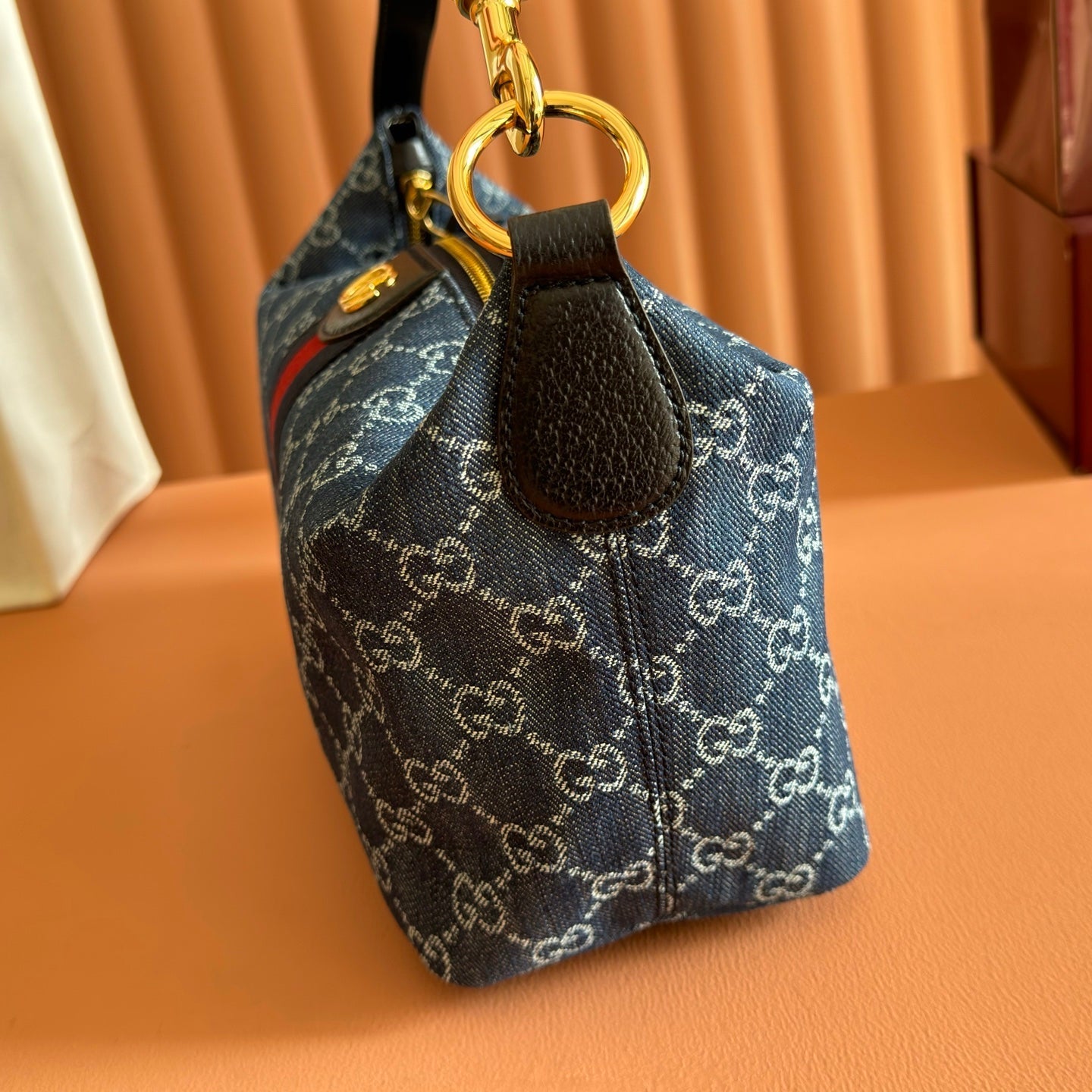 Gucci 2026 Vanity GG-Canvas Top Handle Bag 27.5cm Blue Denim Leather 277185