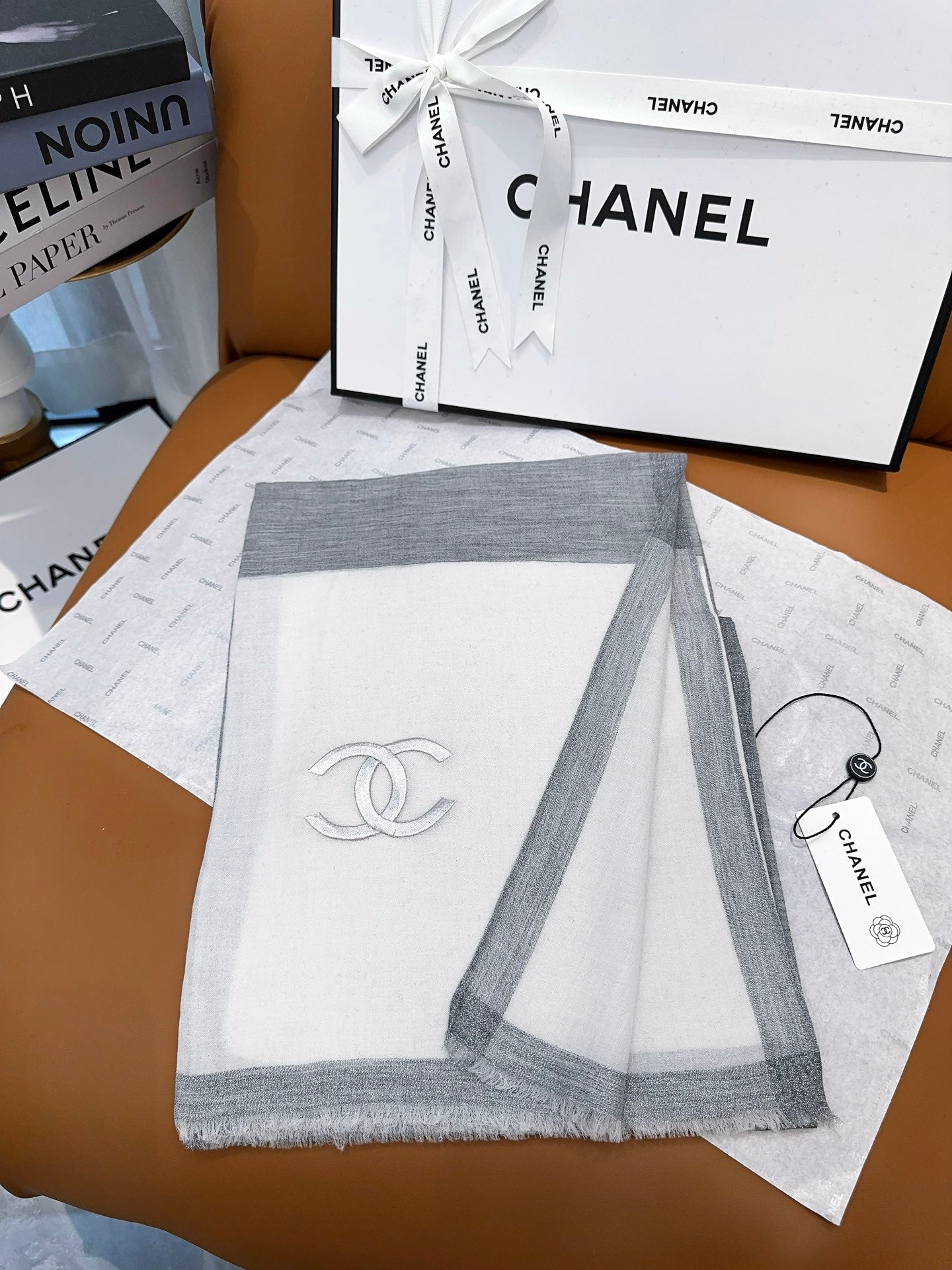 CC Scarf 200 CM In Light Grey Mix White Cashmere Silk 385379