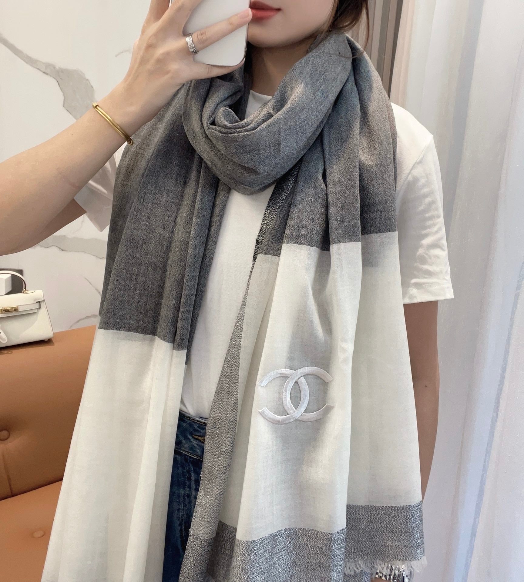 CC Scarf 200 CM In Grey Mix White Cashmere  416880