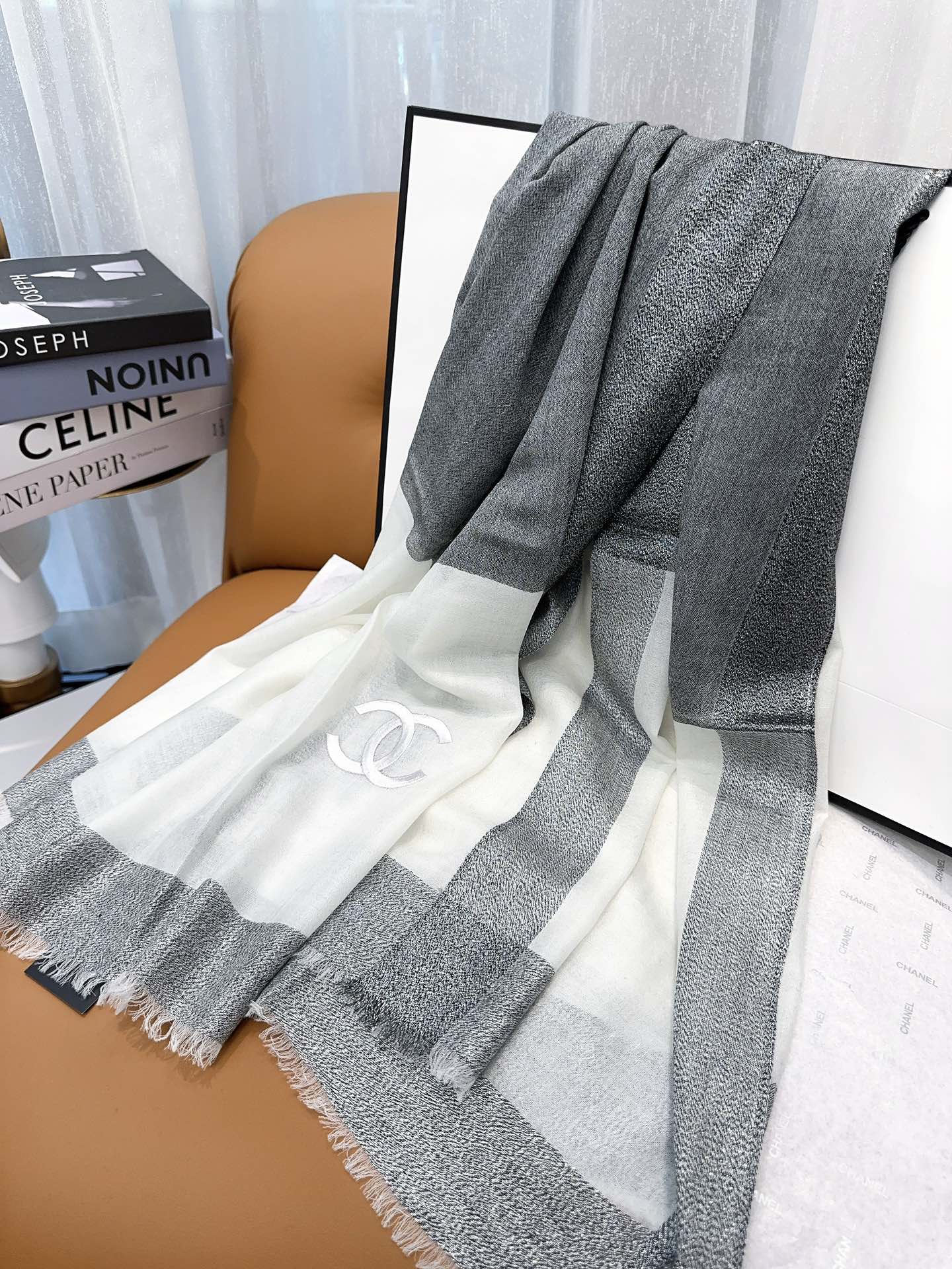 CC Scarf 200 CM In Grey Mix White Cashmere Silk  416880