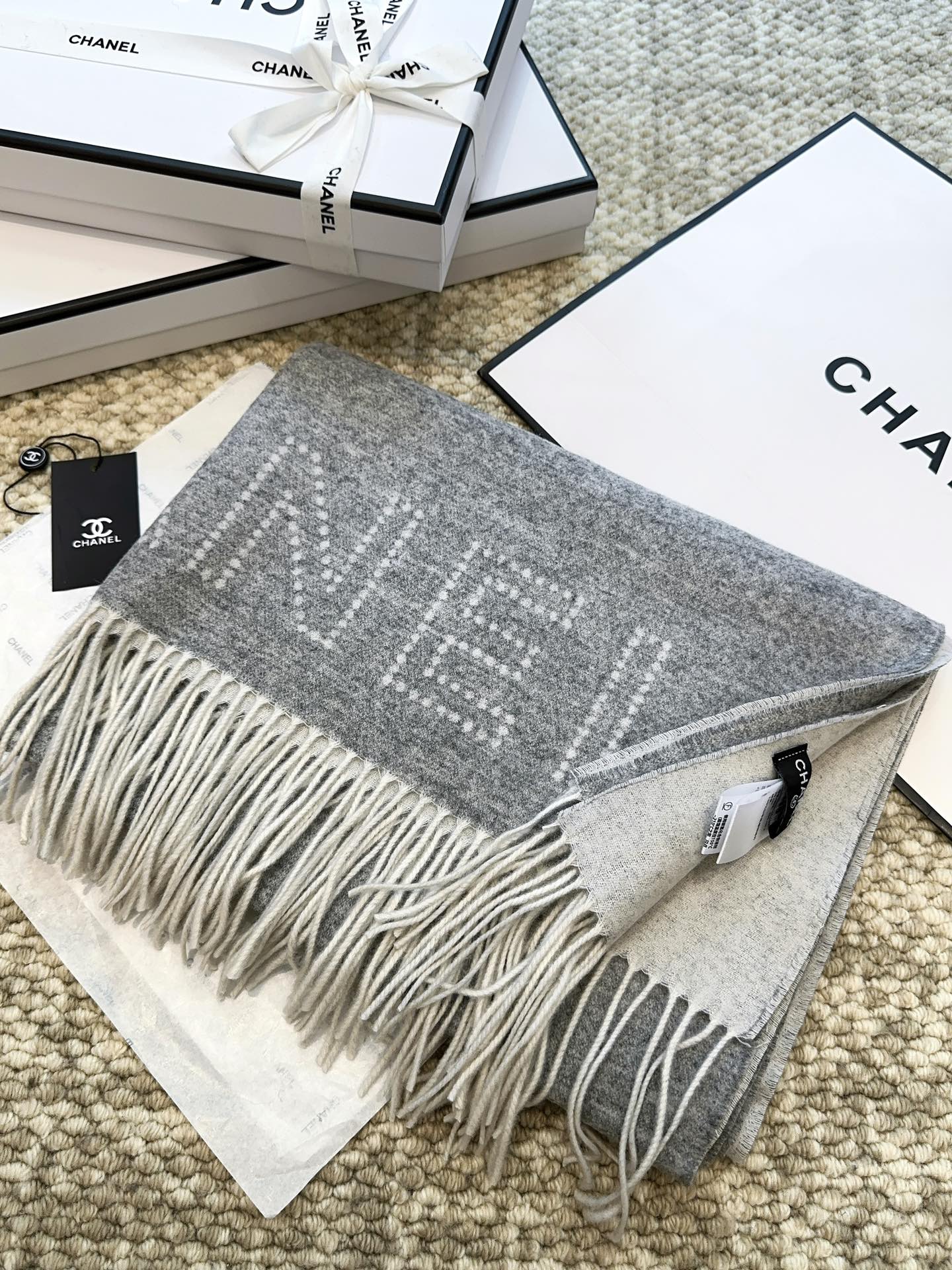 CC Scarf 200 CM In Grey Mix White Cashmere 403830