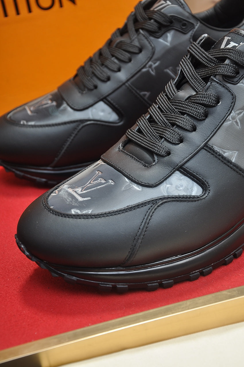 LV TRAINER SHOES IN BLACK MIX GREY EMBOSSED LAMBSKIN