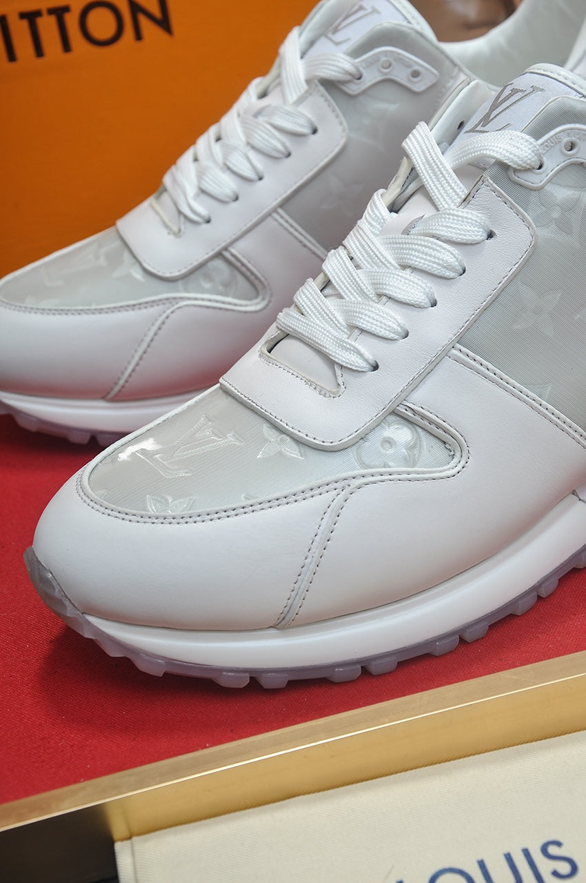 LV TRAINER SHOES IN WHITE MIX GREY EMBOSSED LAMBSKIN