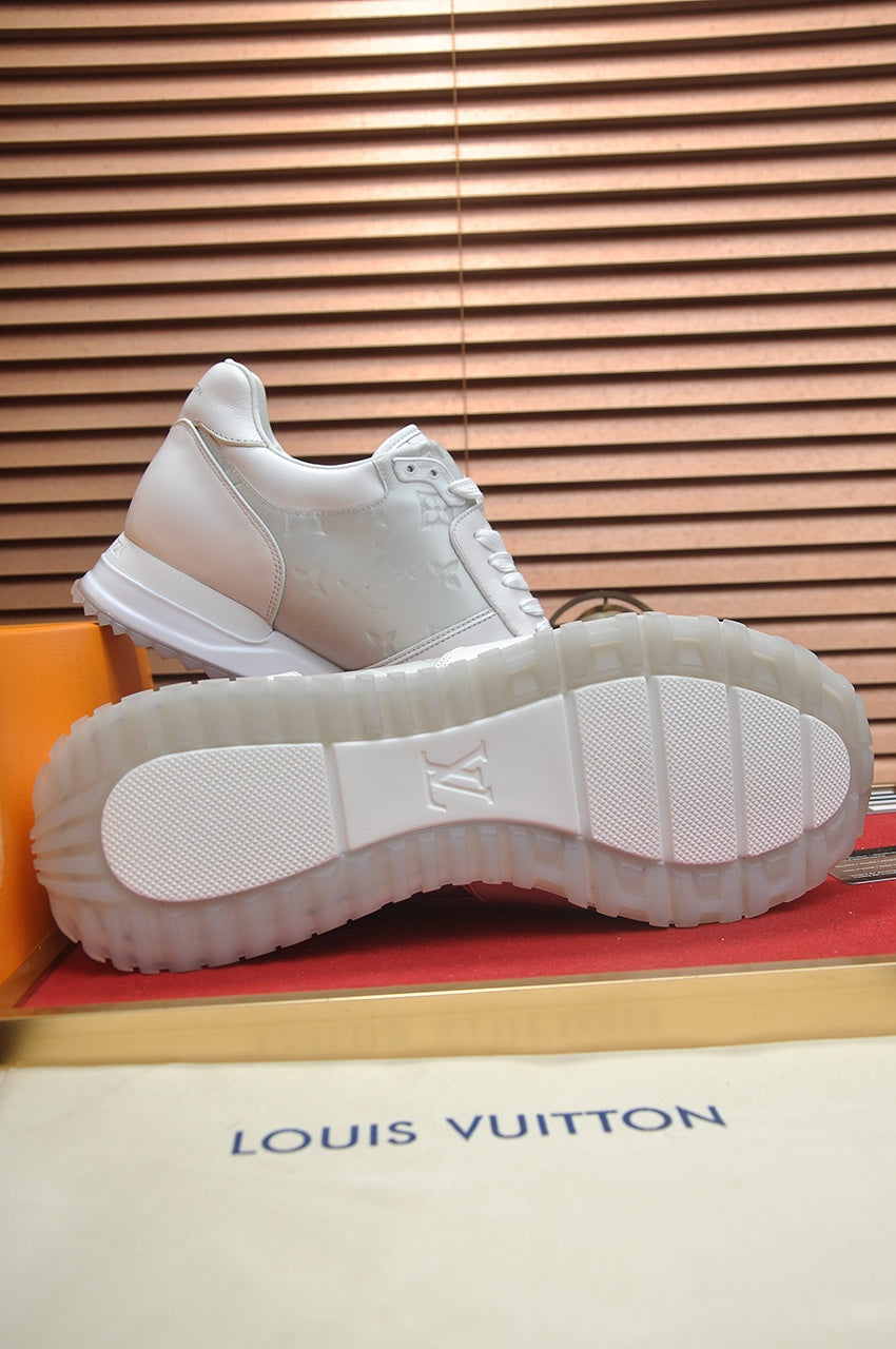 LV TRAINER SHOES IN WHITE MIX GREY EMBOSSED LAMBSKIN