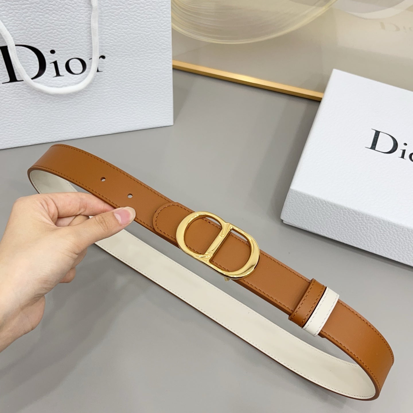 Dior 30mm Montaigne Reversible Belt Smooth Calfskin 208864