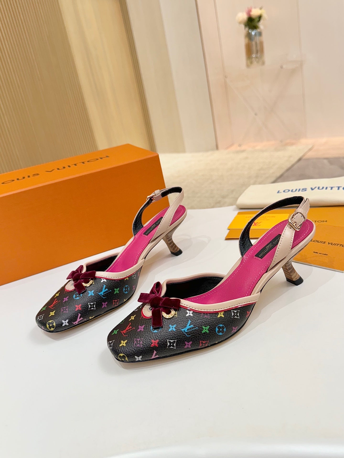 LV 26ss Slingback 60 Black Pink Multicolor Cowhide 664898