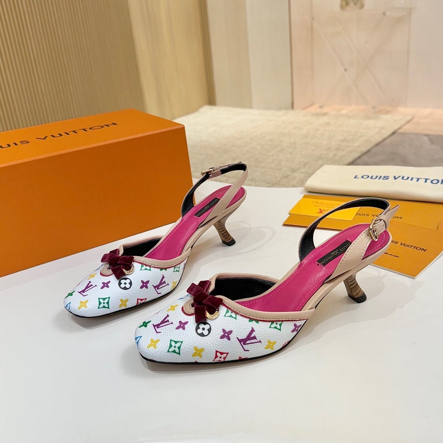 LV 26ss Slingback 60 White Pink Multicolor Cowhide 664900