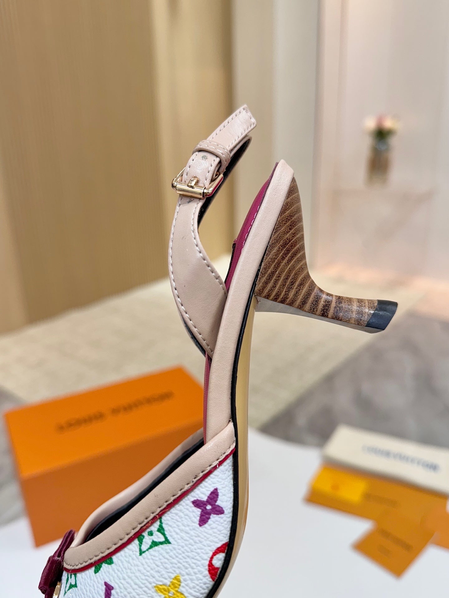LV 26ss Slingback 60 White Pink Multicolor Cowhide 664900