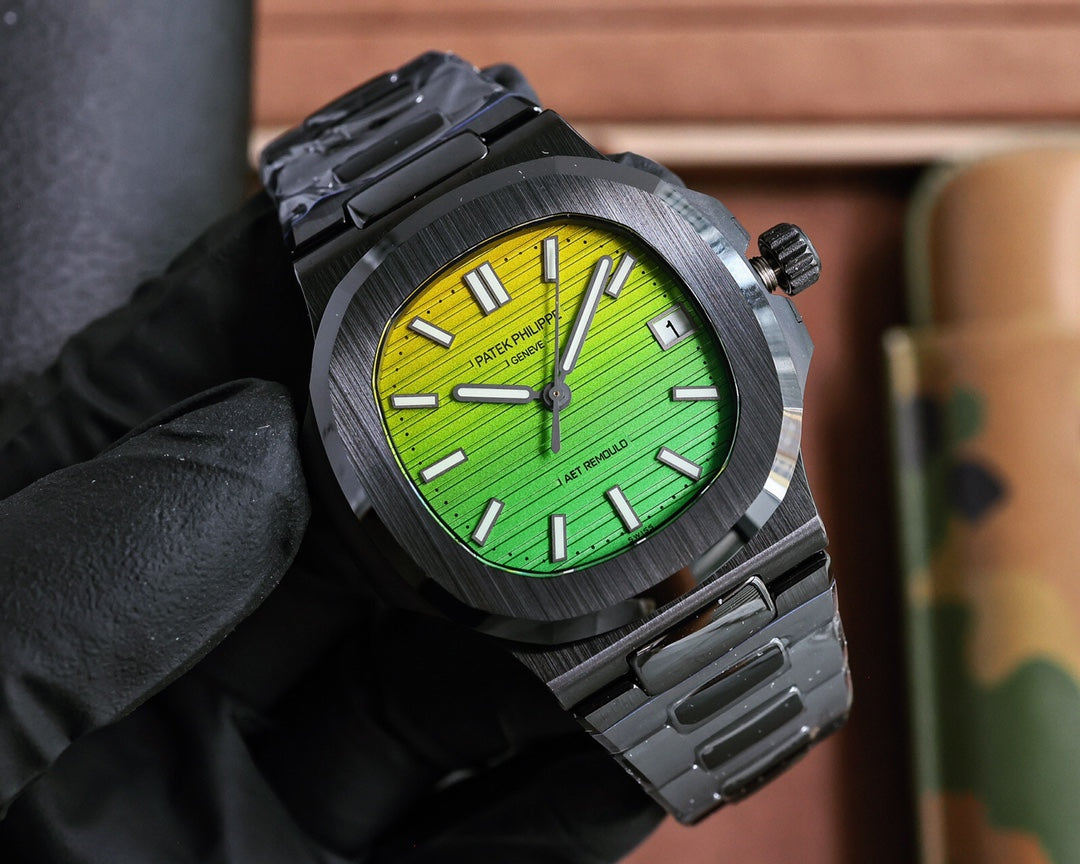 Patek Philippe Nautilus 5711 Green Yellow Dial 40mm Black Strap Watch
