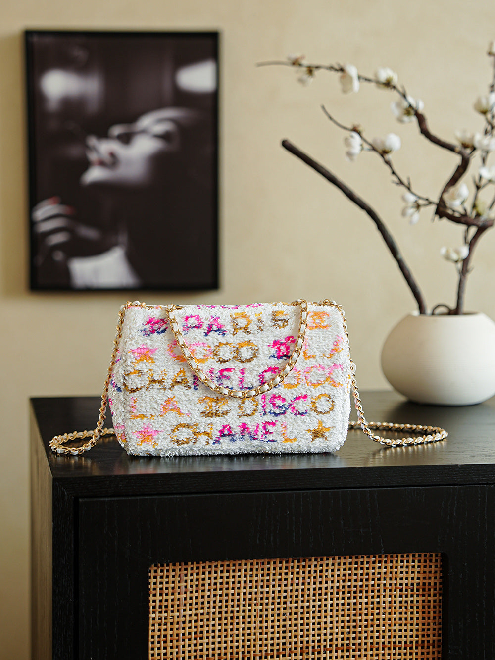 CC 2025 Flap Bag White Mix Colors Sequin 308604