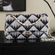 Chanel 2026 Flap Bag 25.5cm Black White Purple Sequin Leather 339086