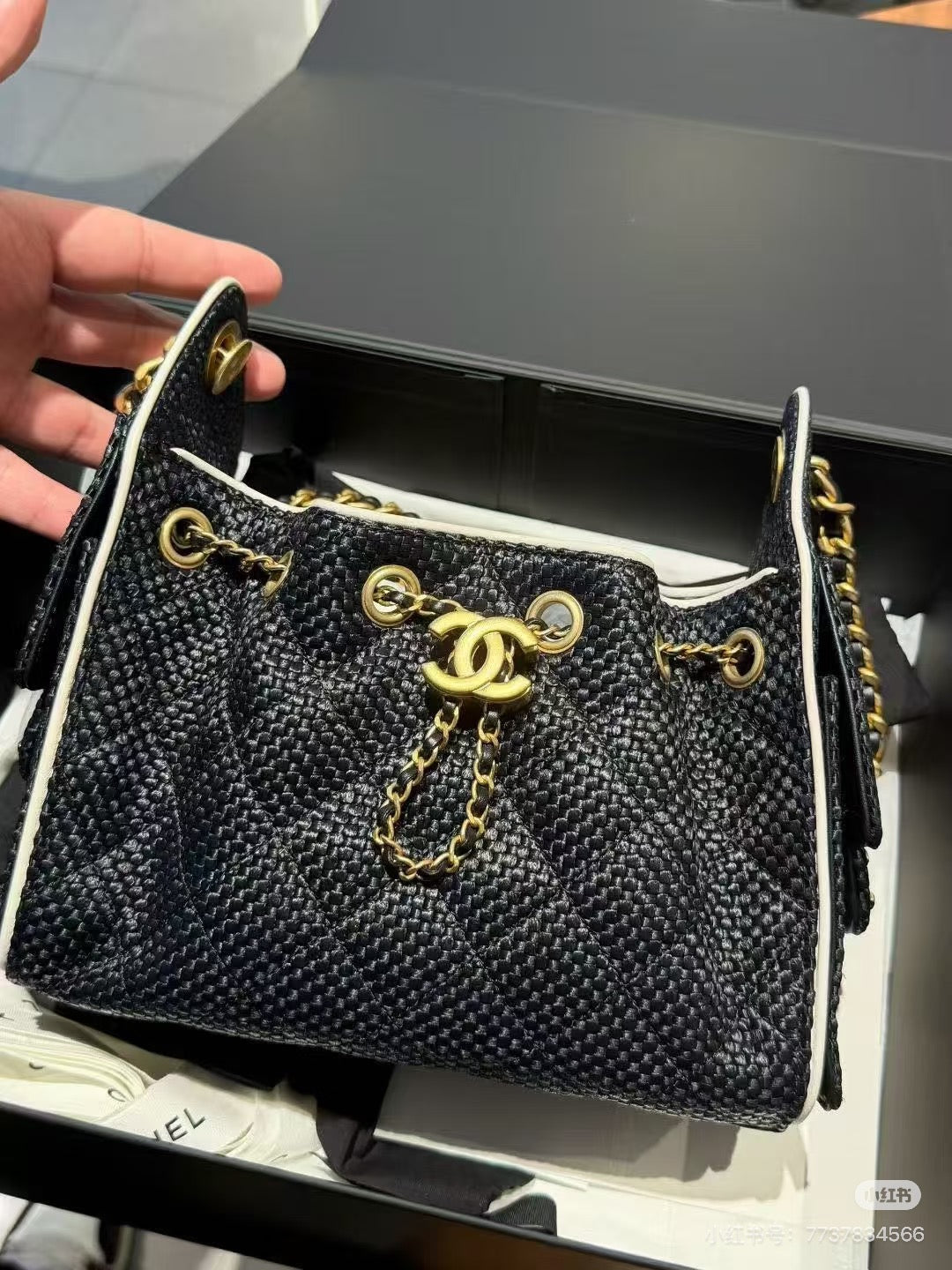 Chanel 2026 Hobo Bag 22cm Black Woven Leather