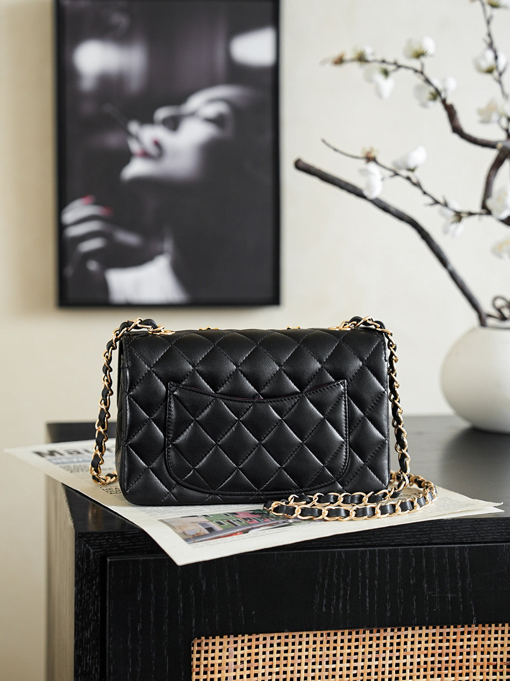 Chanel 2026 Red Flower Flap Bag 25.5cm Black Lambskin