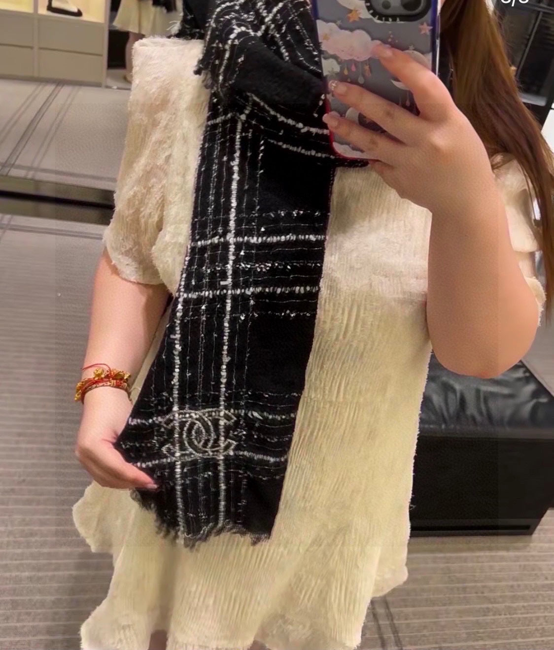 CC Scarf 200 CM In Black With White Stripes Cashmere 394656