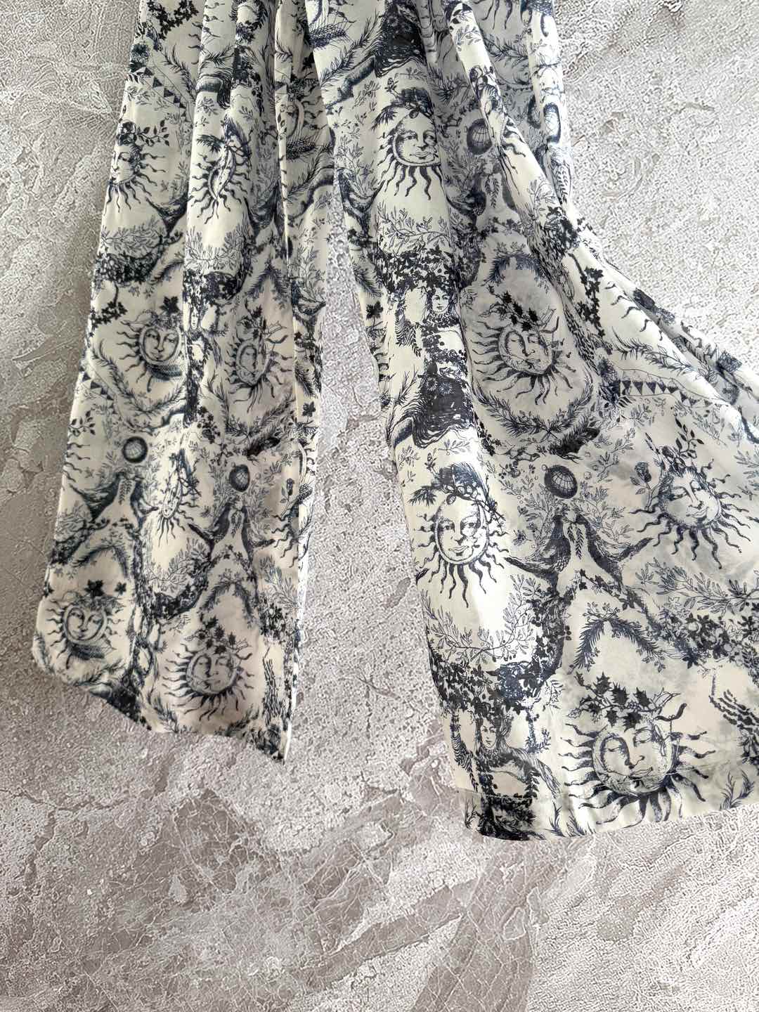 CD Sun God Printed Wide Leg Pants Beige Blue Cotton