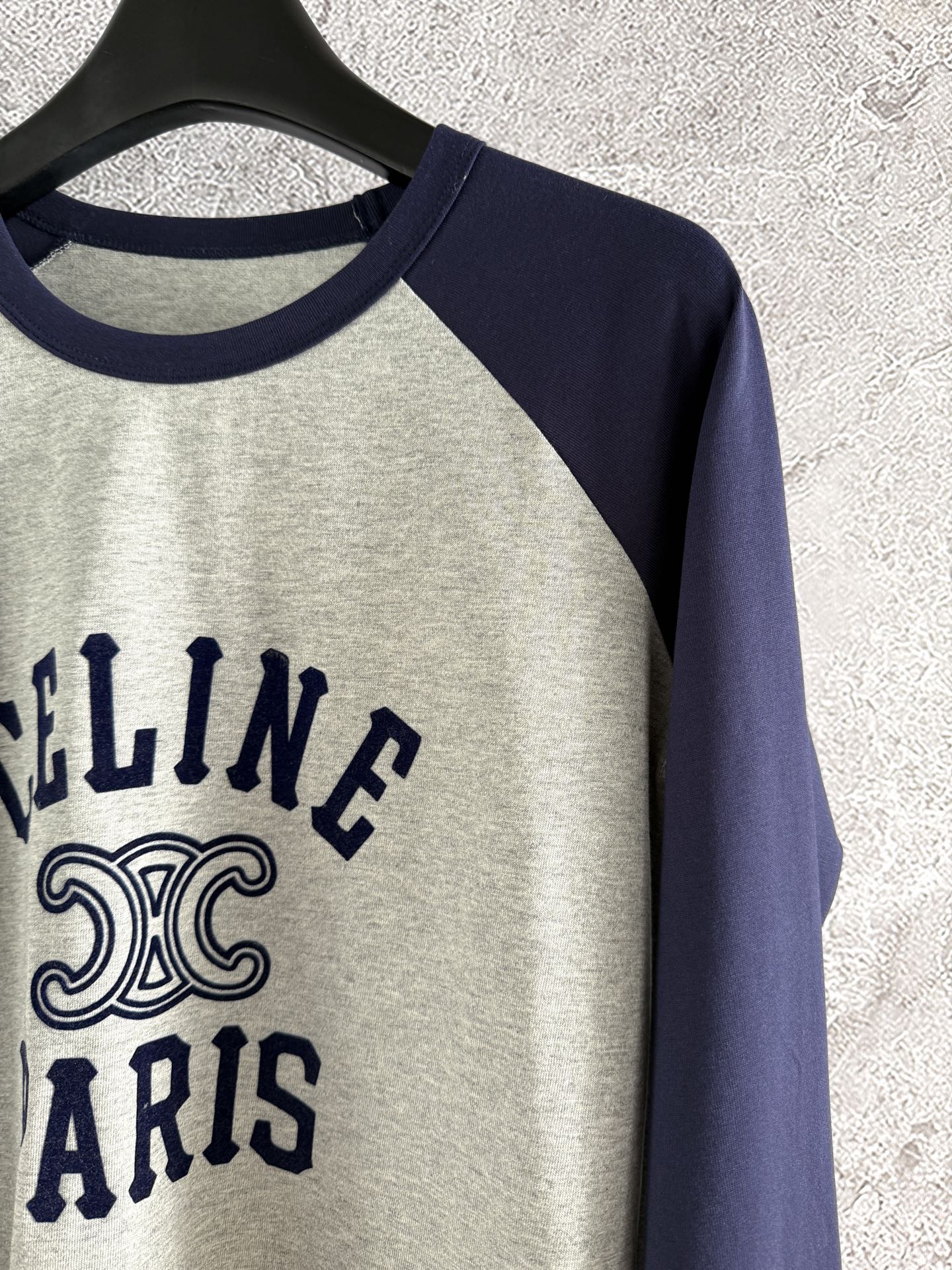 Celine 25 Flocked T-shirt Gray mix Navy Blue Cotton