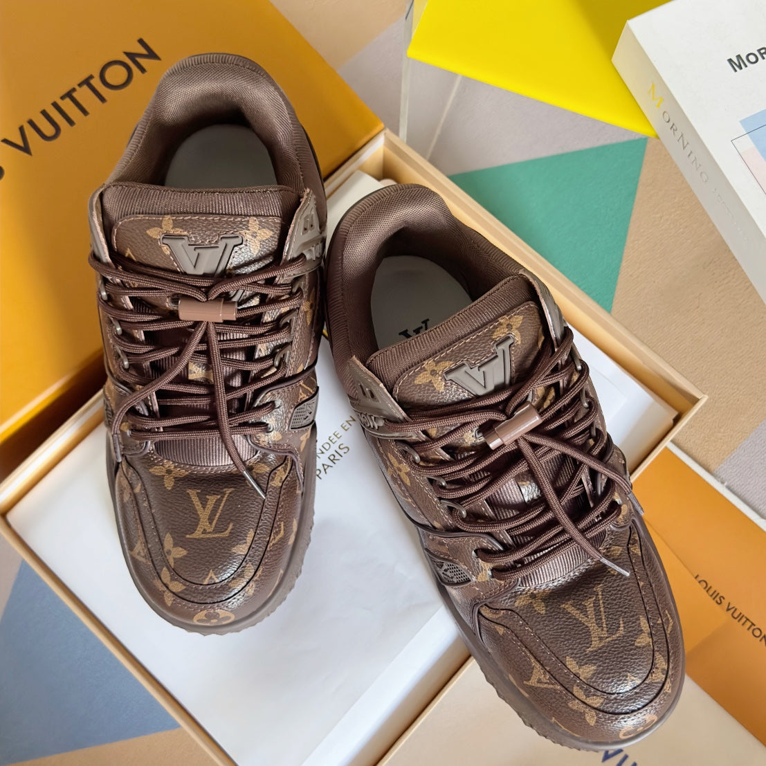LV Trainer Maxi Sneaker 40mm Dark Brown Monogram Cowhide