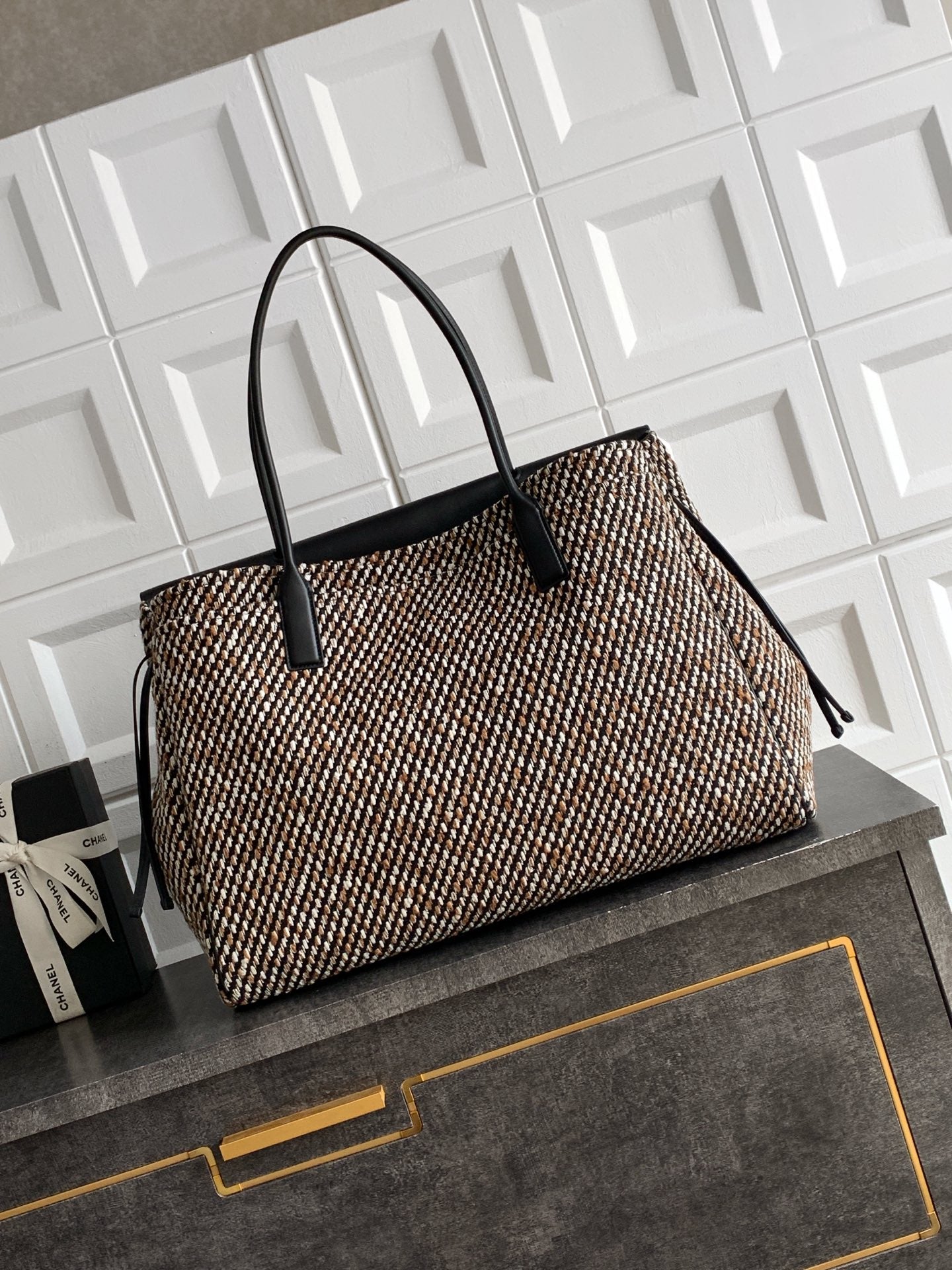 Chanel 2026 Large Shopping Bag 43cm Black Tweed Calfskin 363309