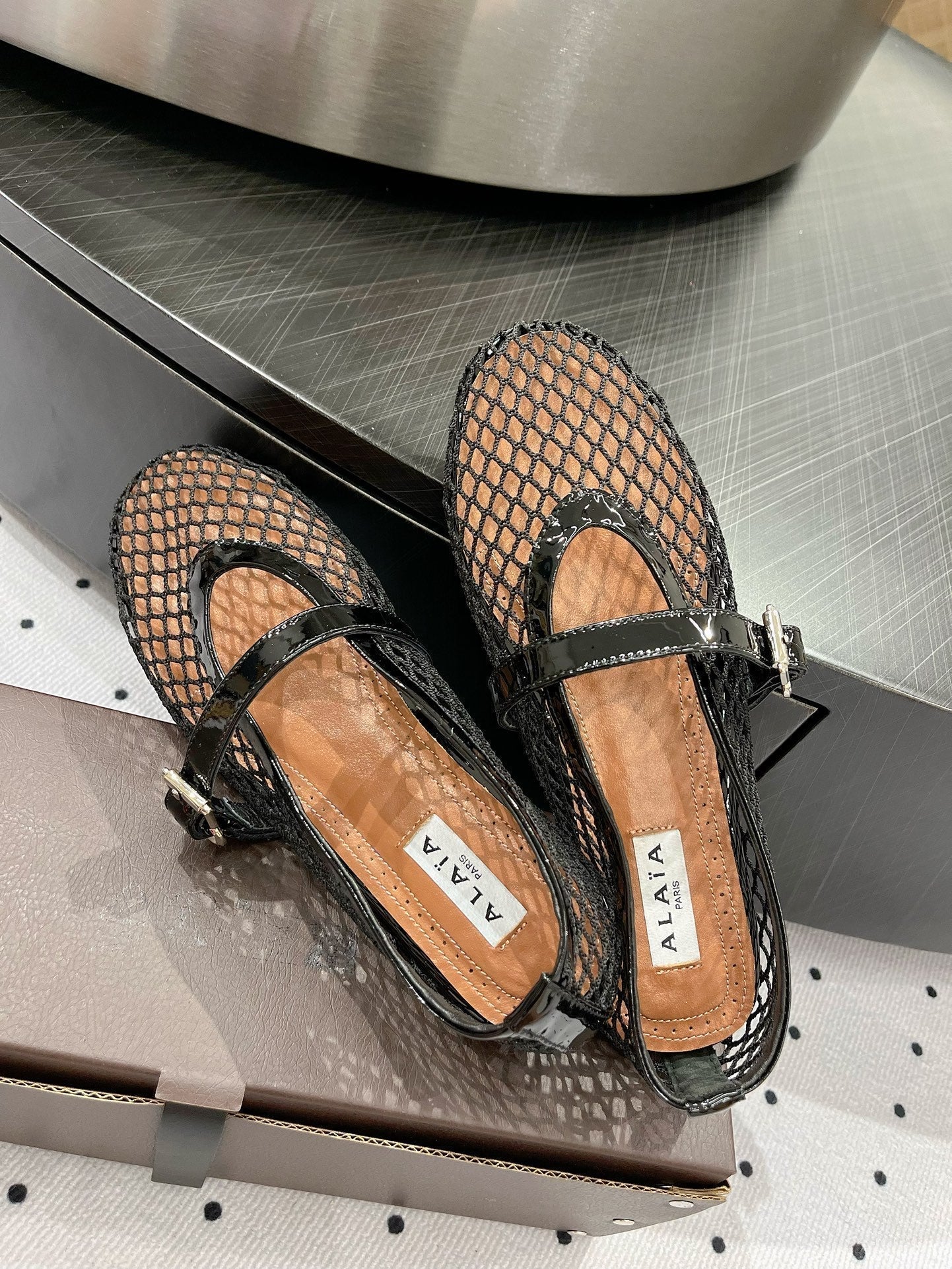 alaia ballet flat fishnet lambskin