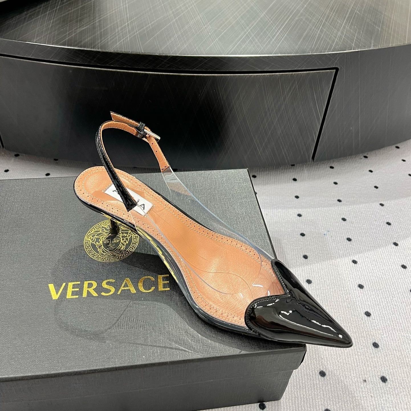 Alaila Le CÅ“ur Slingbacks 60mm In Black Glossy Lambskin 954833