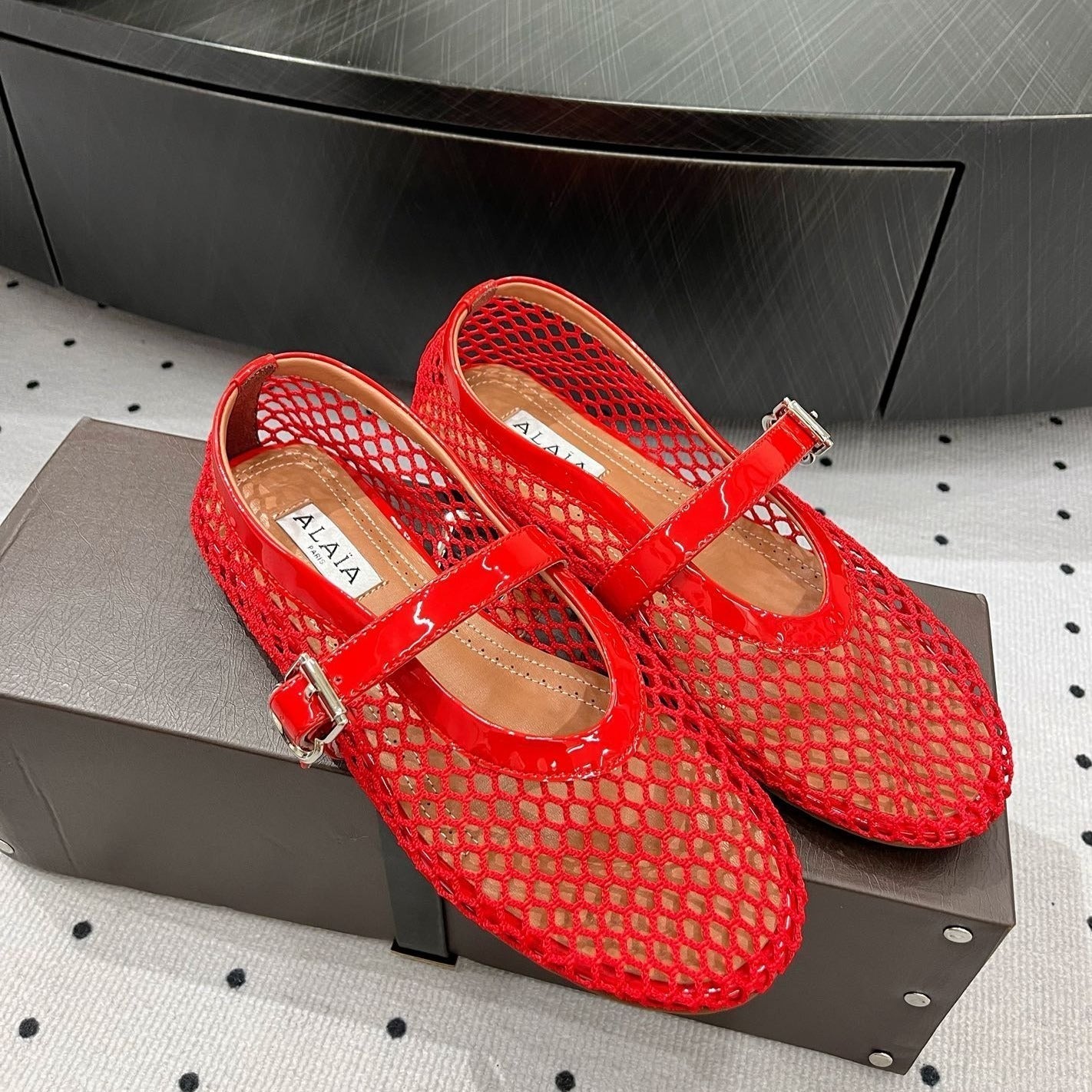 alaia ballet flat fishnet lambskin
