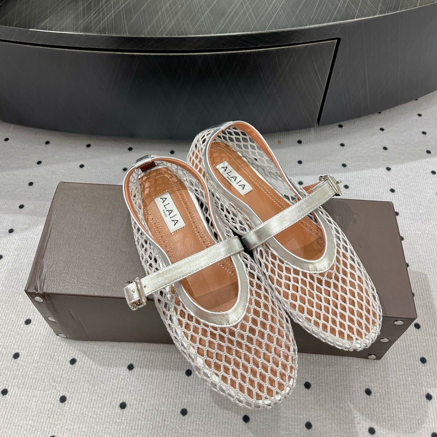alaia ballet flat fishnet lambskin