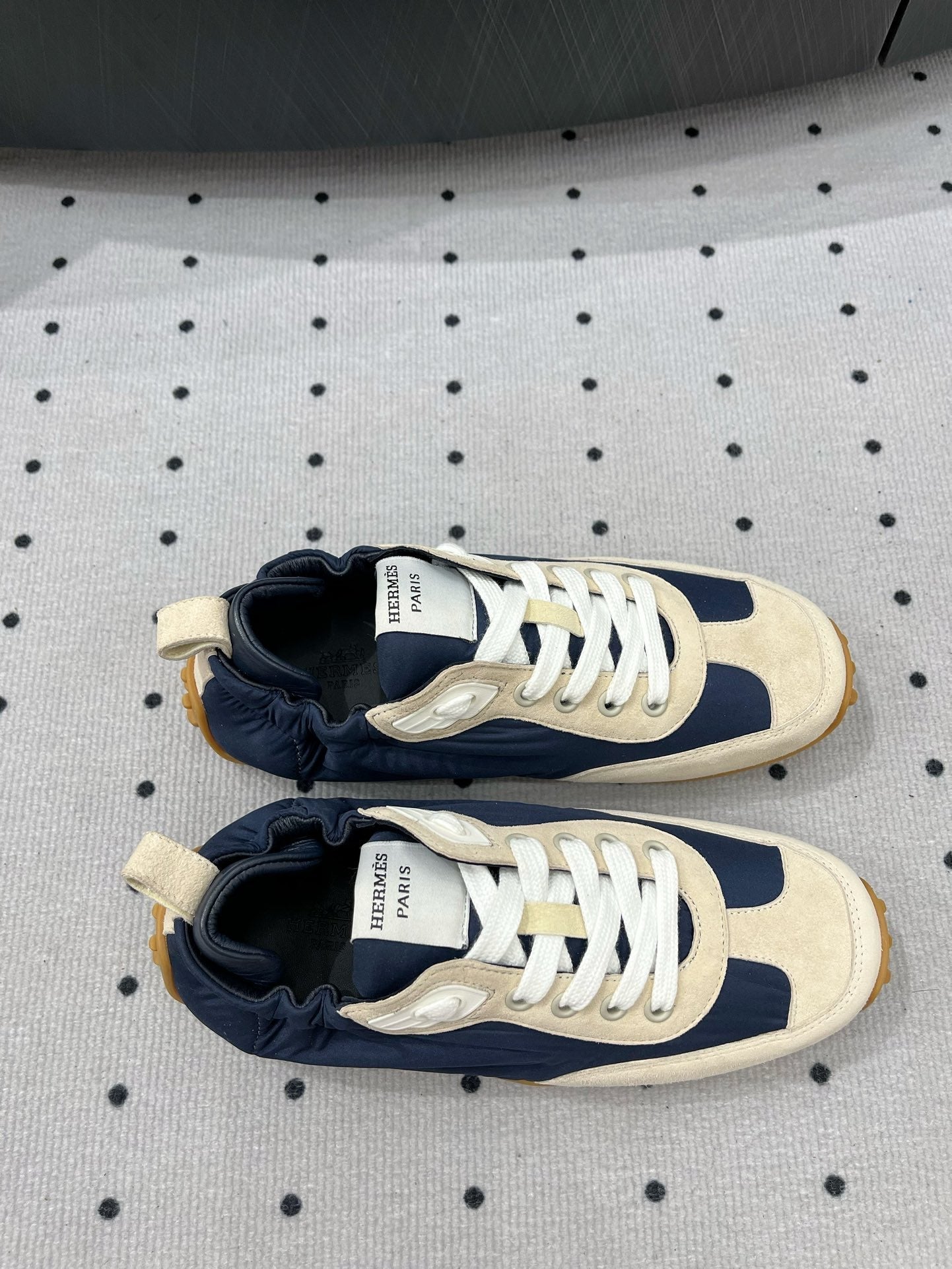 HM Sneaker 10mm In Deep Blue Mix Beige Suede And Windbreaker Fabric 954750