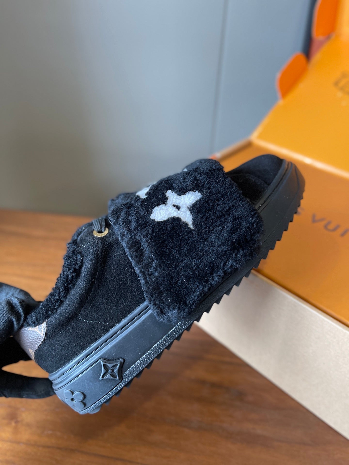 LV 26s Platform Sneakers Black Suede Wool 621158