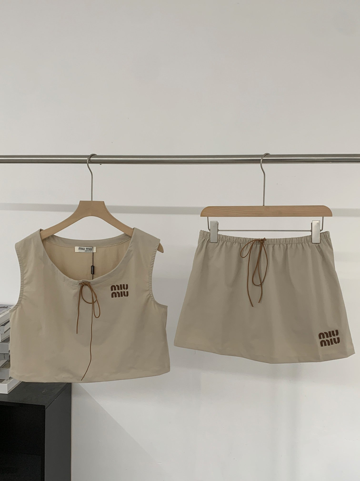MiuMiu 2026 Vest Shirt And Skirt Set Brown Cotton 638848