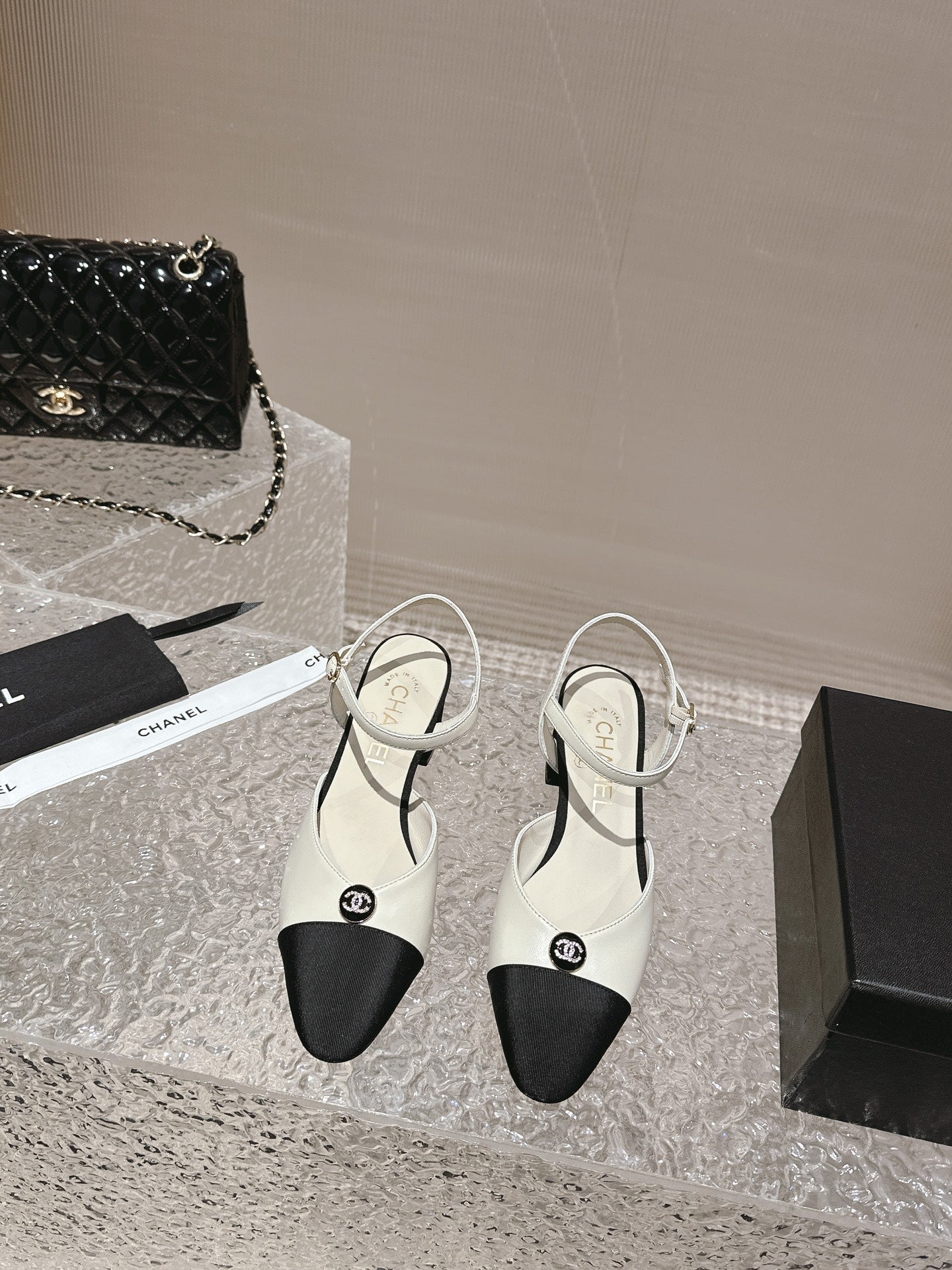 slingbacks 45 white black lambskin grosgrain