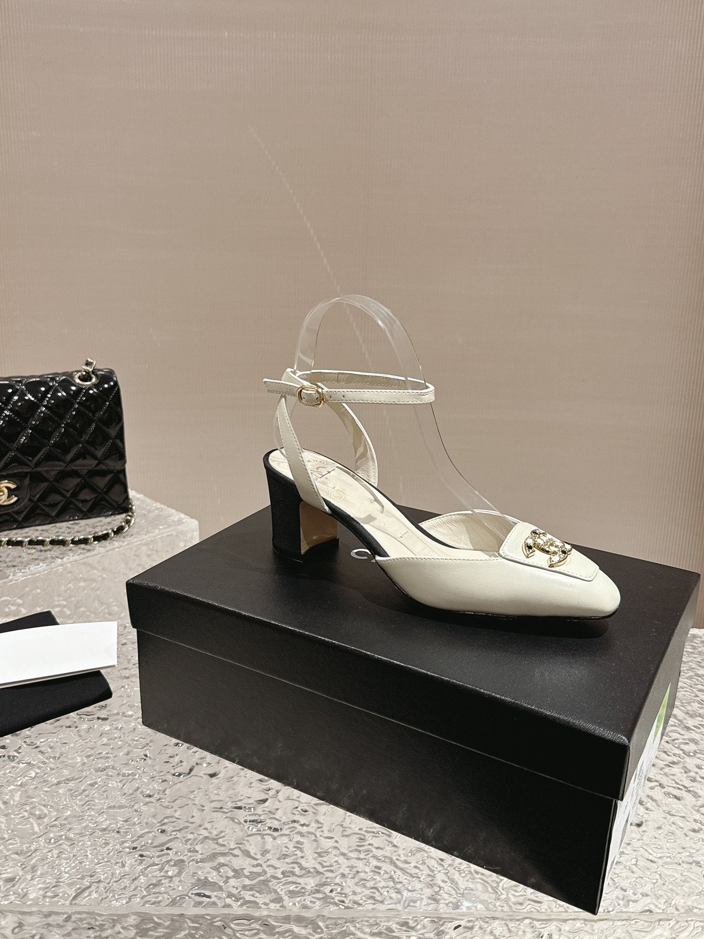 slingbacks 60 white black lambskin cc logo