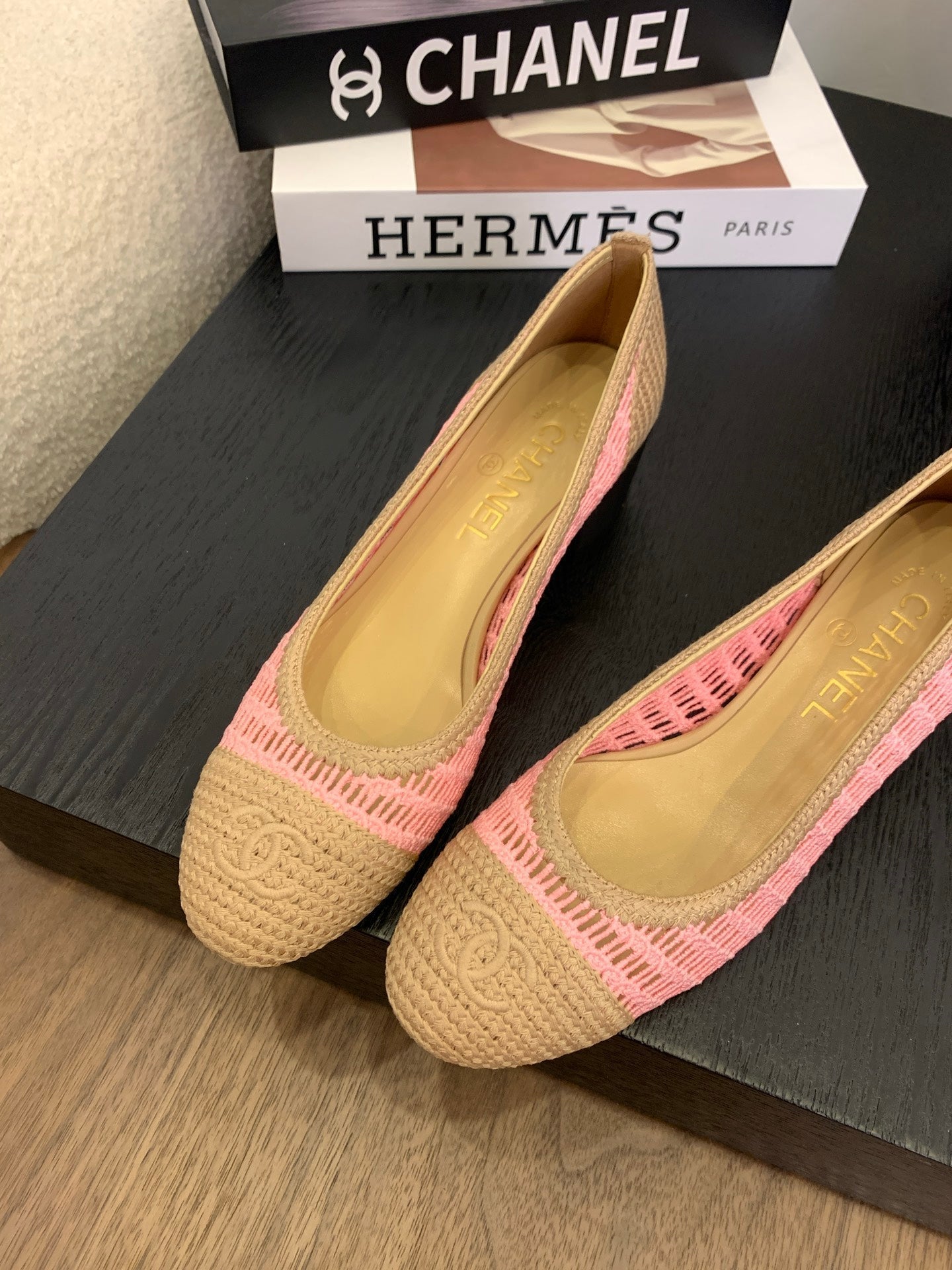 CC 25p Ballet Heel 50mm Pink Beige Raffia