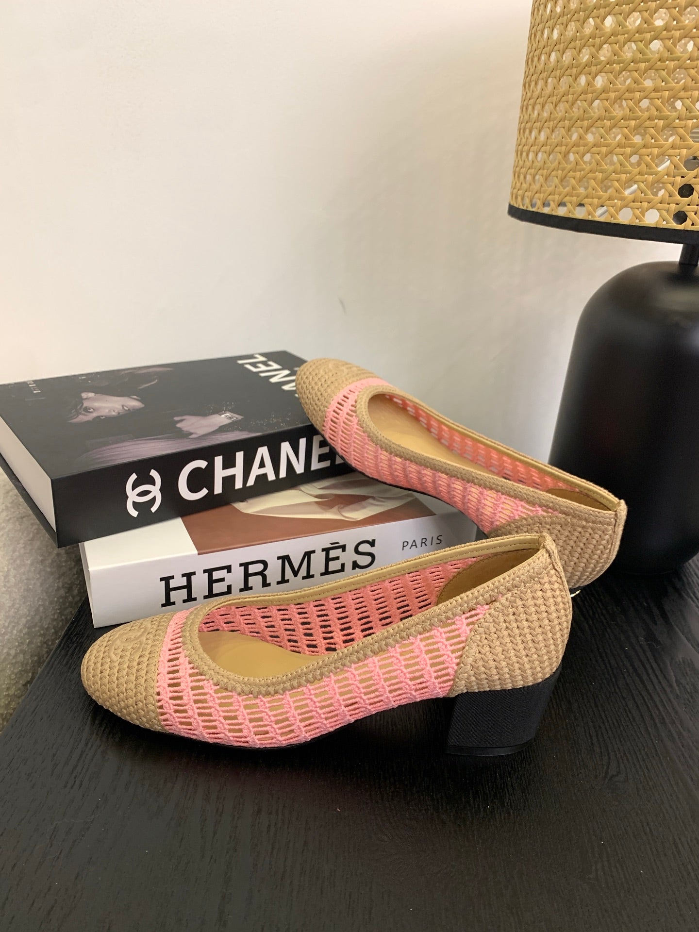 CC 25p Ballet Heel 50mm Pink Beige Raffia