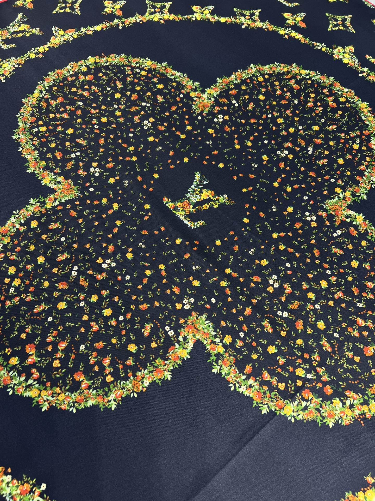LV Double Sided Scarf 90 Black Yellow Mulberry Silk 168828