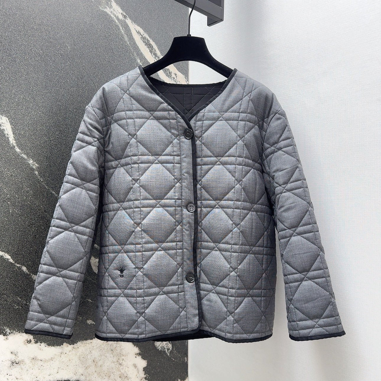 CD 25 Plaid Quilted Jacket Grey Cotton