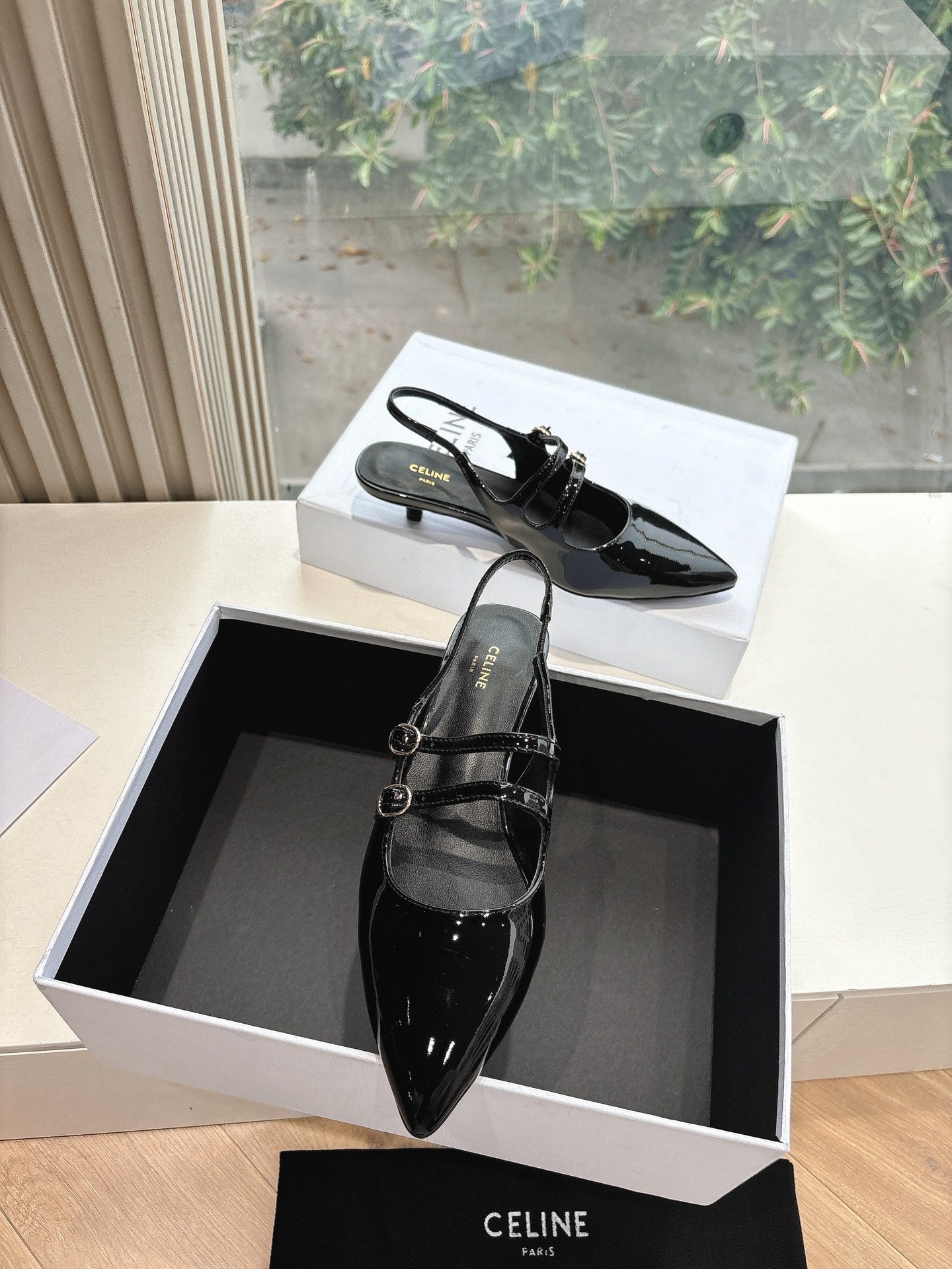 CELINE  Slingback Black Snake Embossed Leather 285948