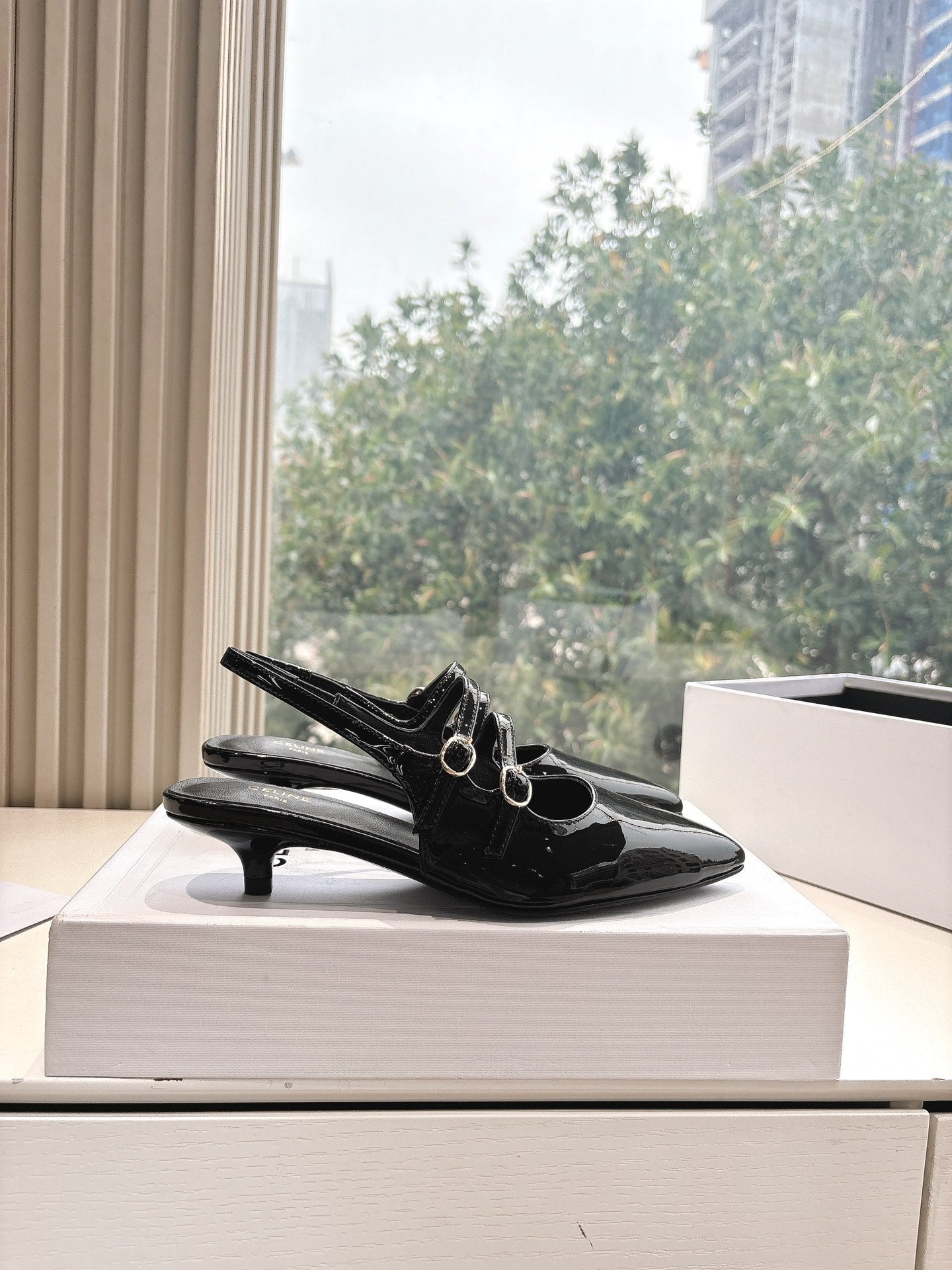 CELINE  Slingback Black Snake Embossed Leather 285948